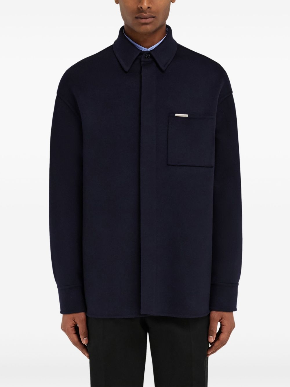 logo-plaque shirt jacket - 3