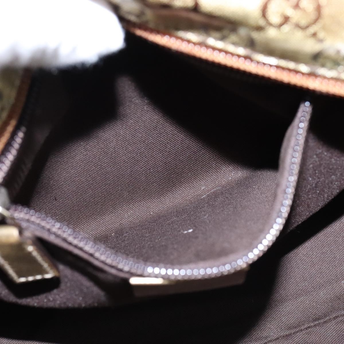 GUCCI GG Crystal Sherry Line Hand Bag Gray Gold Brown - 11