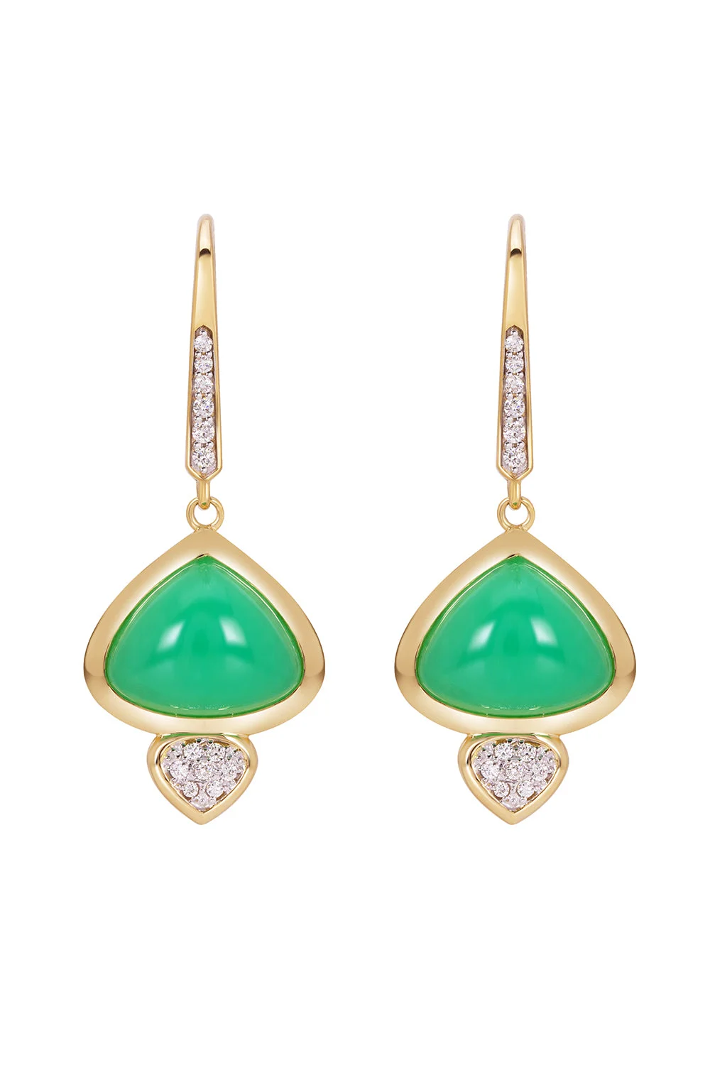 Chrysoprase Diamond Trisolina Drop Earrings - 1