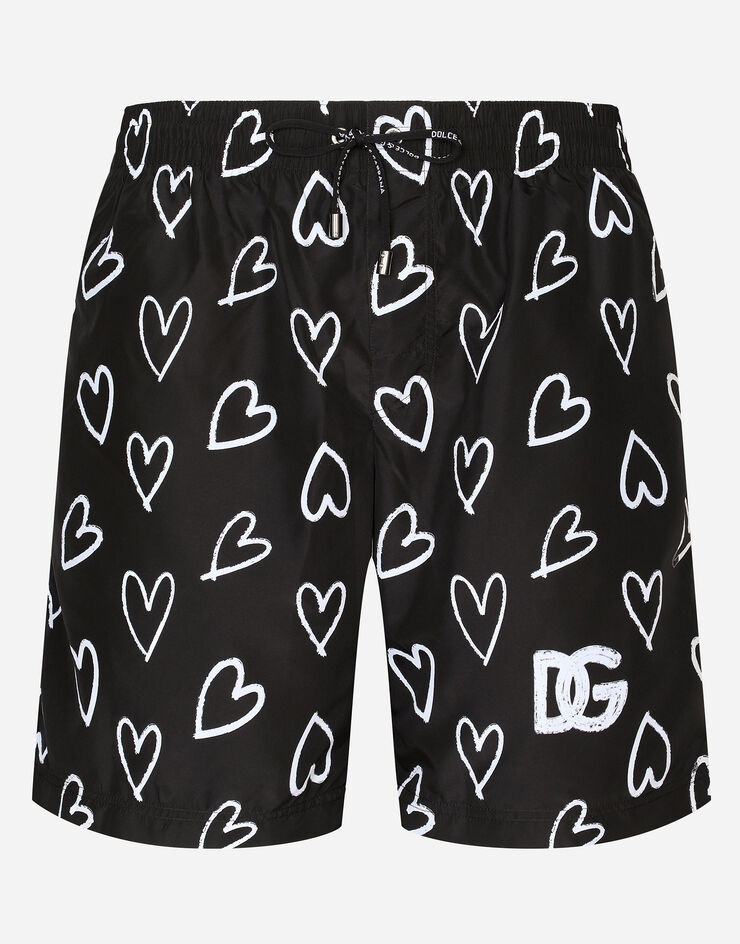 Mid-length swim trunks with DG heart print - 1