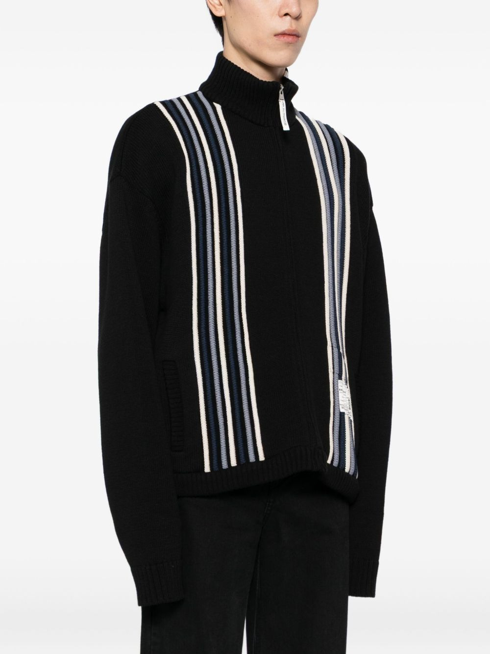 stripe-detail high-neck cardigan - 3