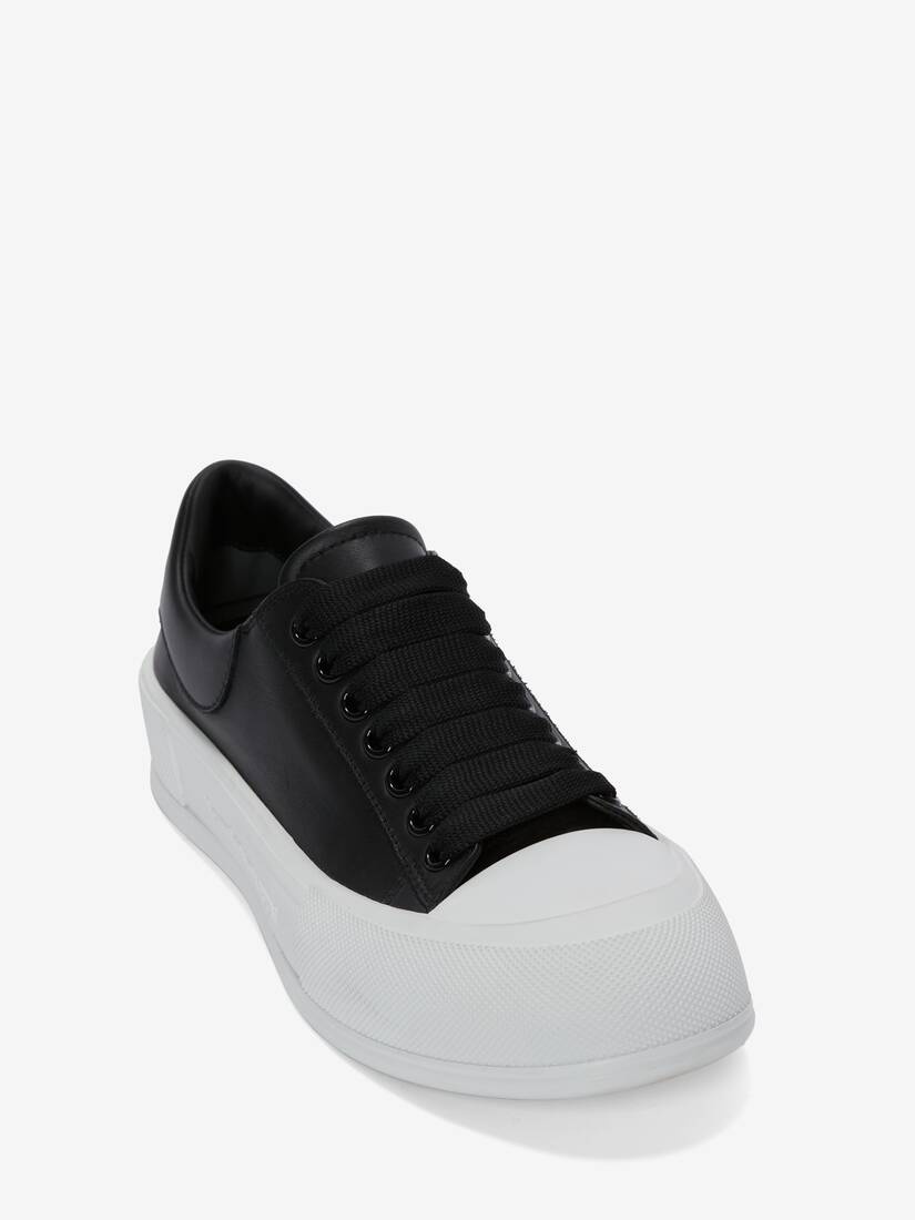 Deck Lace Up Plimsoll in Black - 2