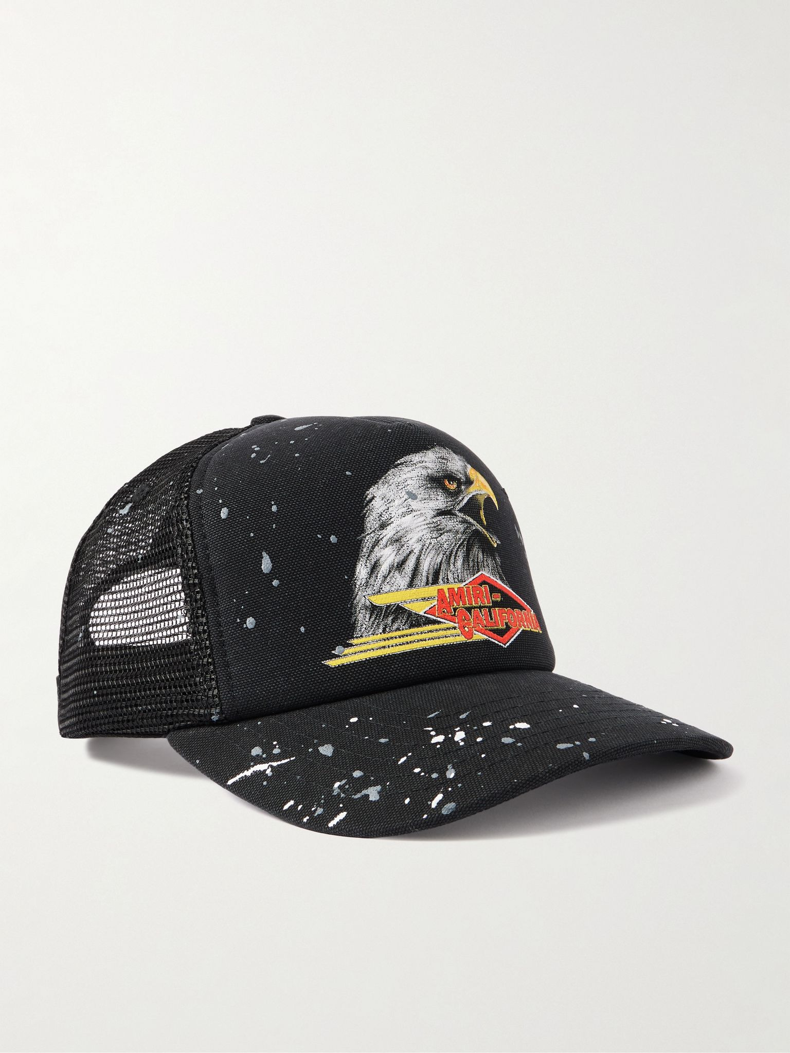 Paint-Splattered Printed Padded Cotton-Canvas and Mesh Trucker Cap Black - 1
