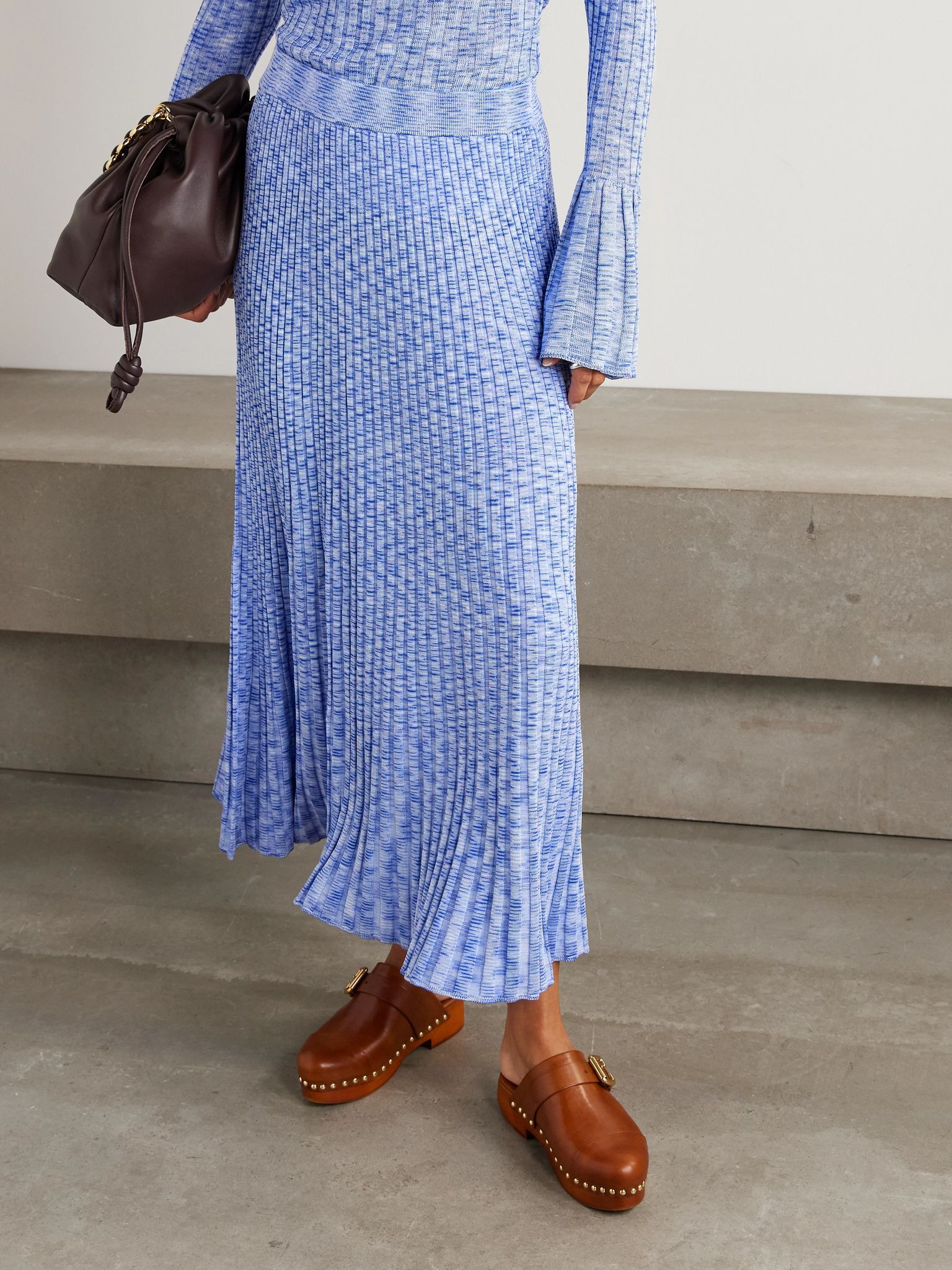 Mouline ribbed-knit midi skirt Blue - 3