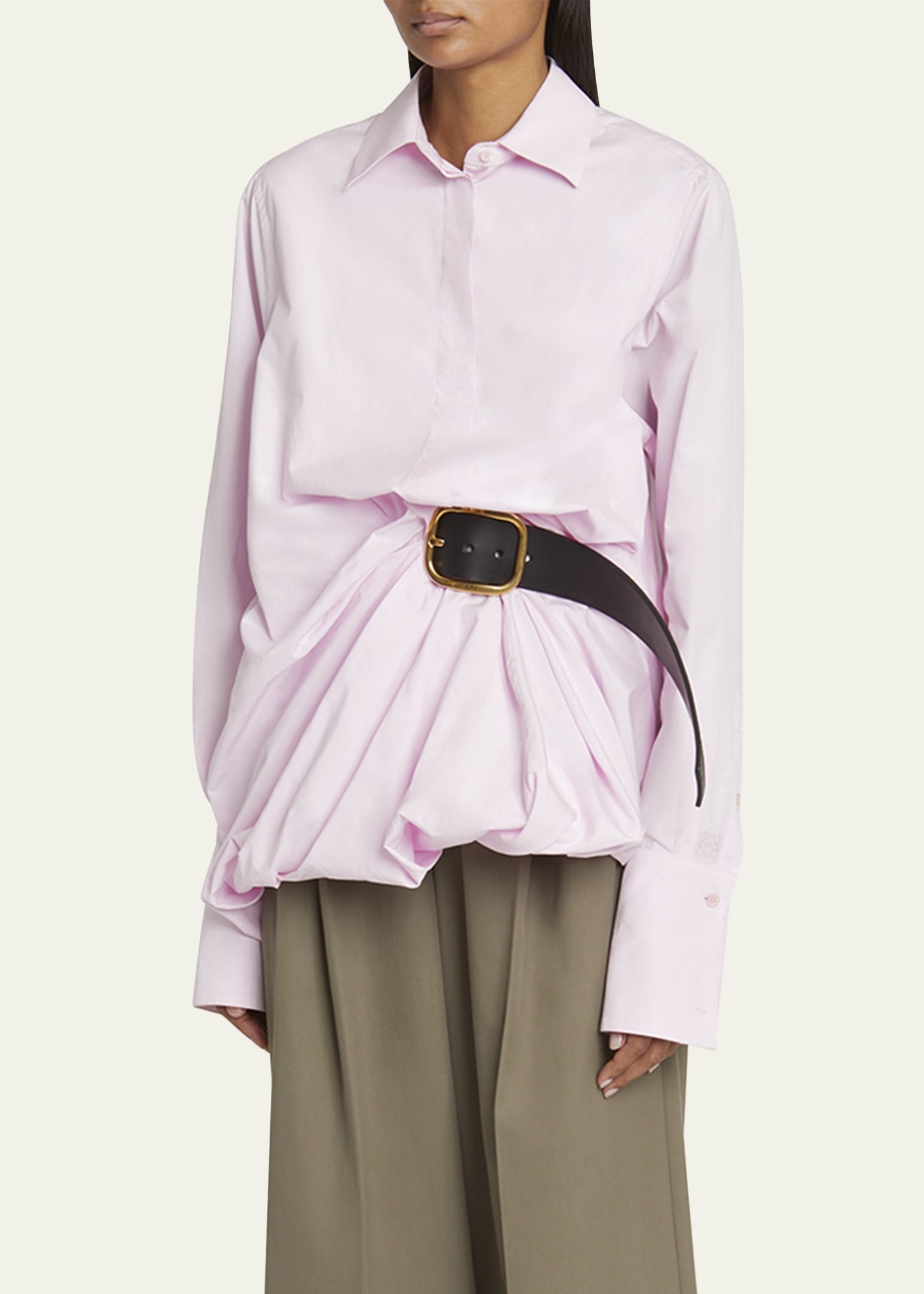 Belted Balloon-Hem Blouse - 4