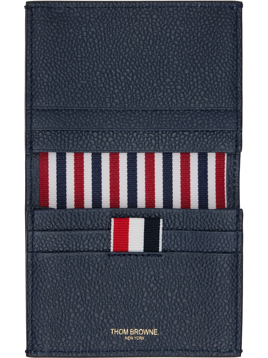 Navy Pebble Grain 4-Bar Double Card Holder - 3