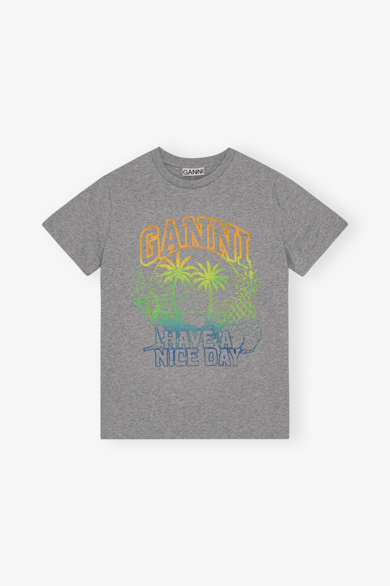 GANNI GREY BASIC JERSEY HOLIDAY RELAXED T-SHIRT | REVERSIBLE