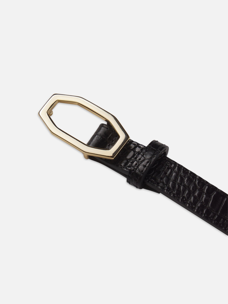 FRAME Geometric Buckle Belt in Black Croc outlook