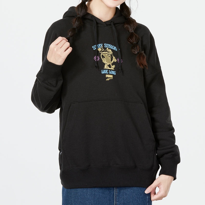 (WMNS) PUMA Oversized Graphic Hoodie 'Black' 537633-51 - 3