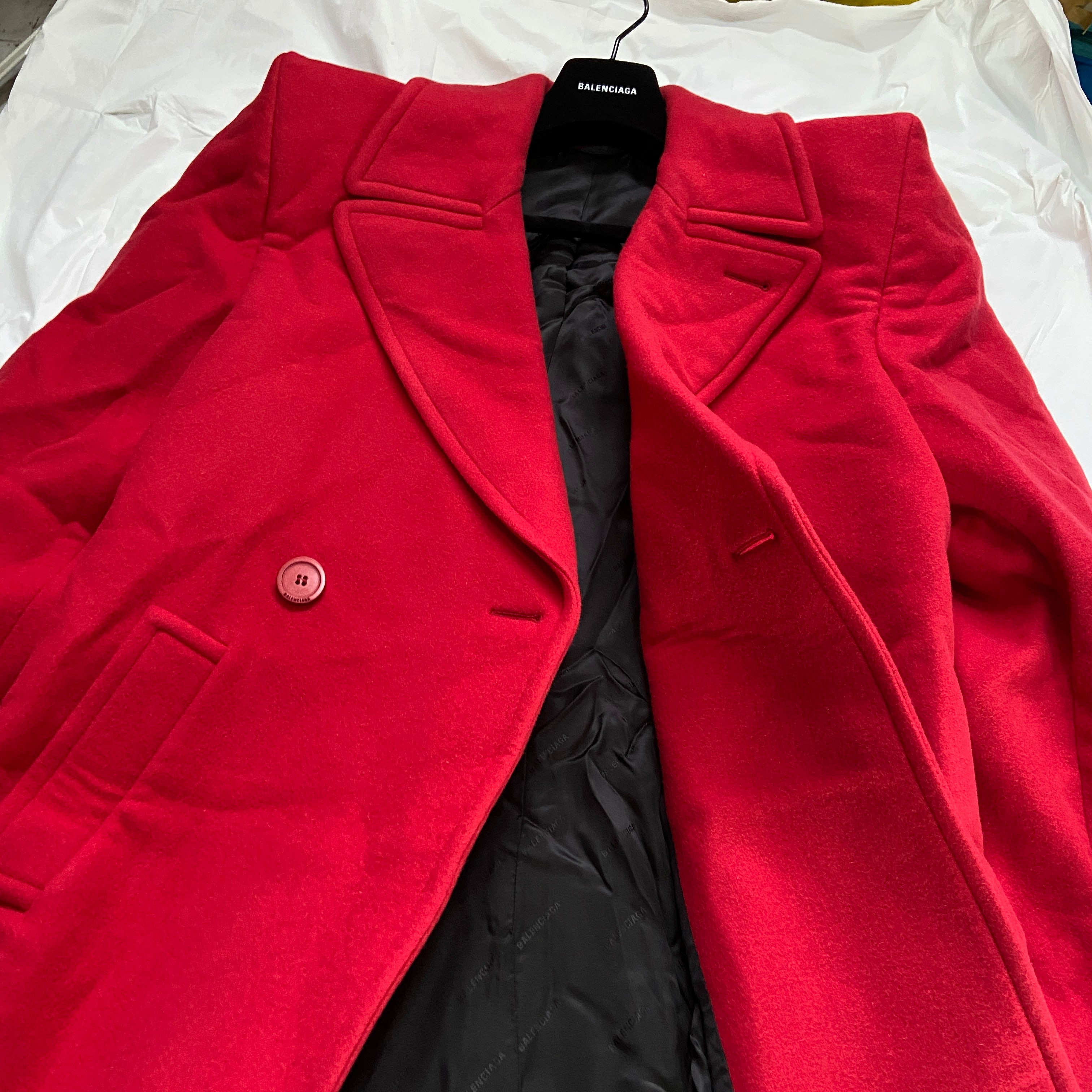 Balenciaga Ss19 runway 80s boxy shoulder red camel wool coat jacket 46 - 6