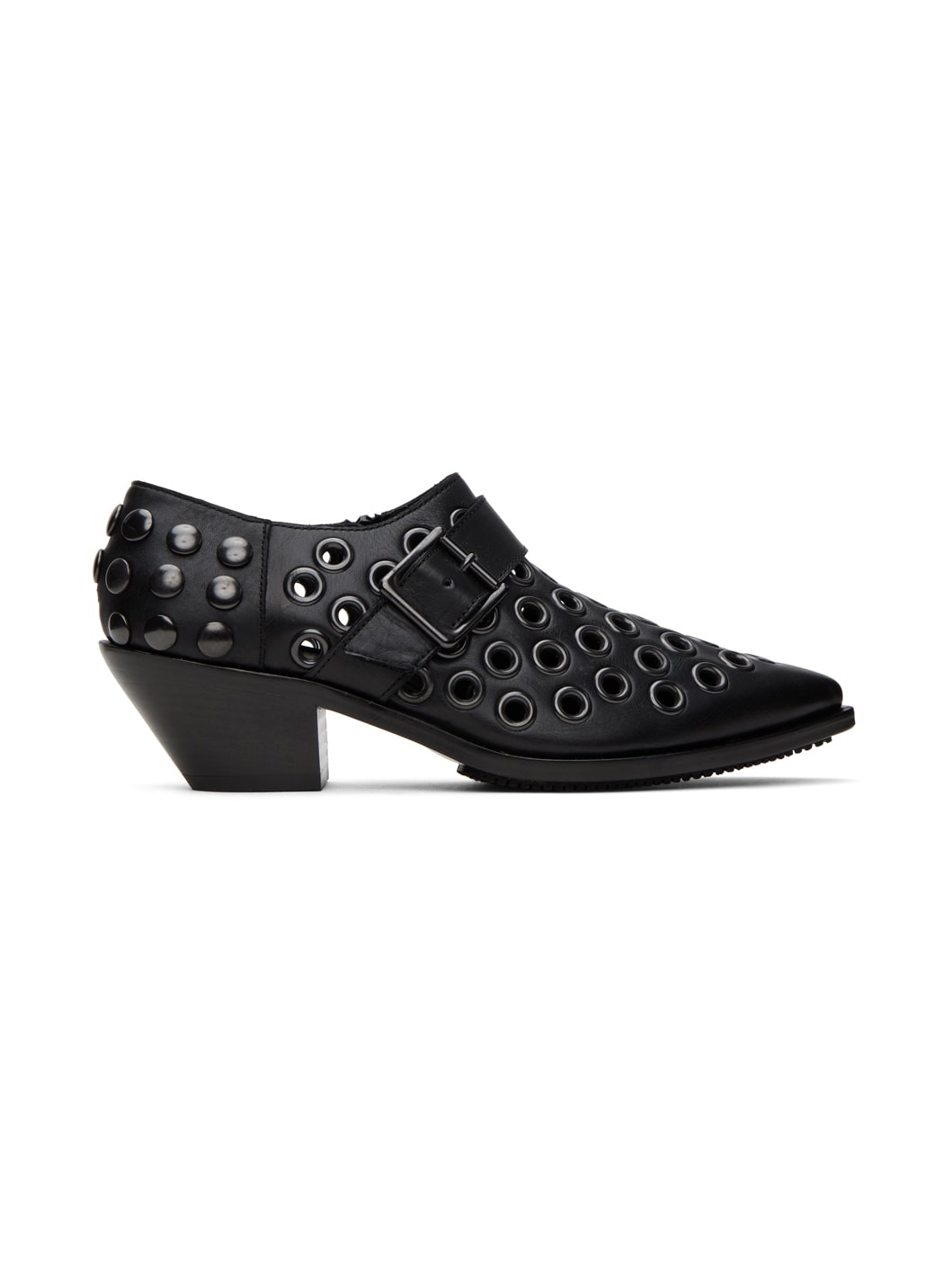 Black Steer Oiled Studded Heels - 1