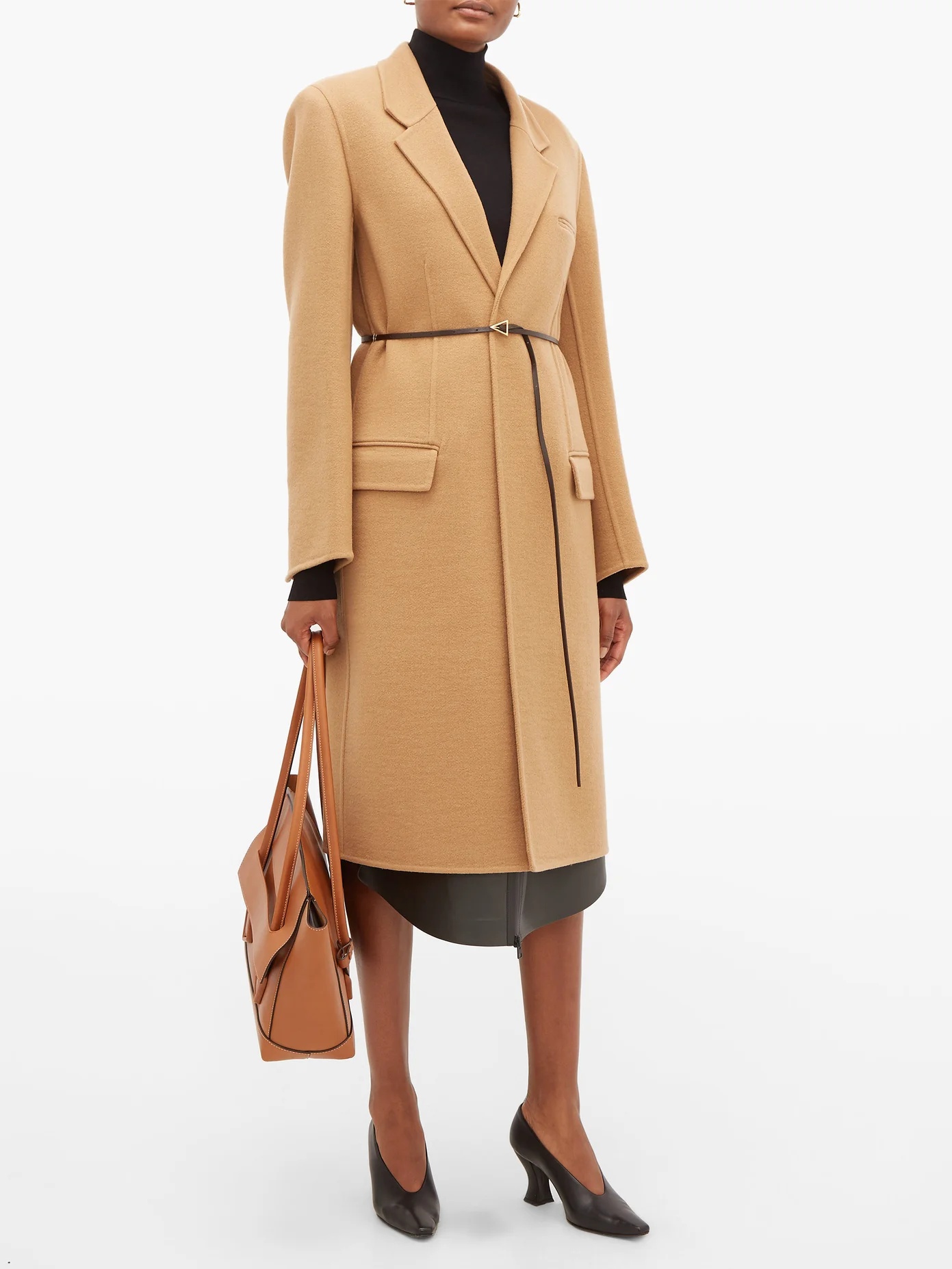 Single-breasted belted cashmere coat - 2