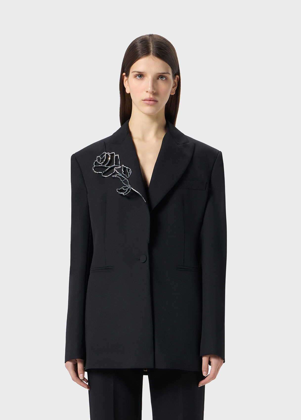 WOOL JACKET WITH LASER-CUT EMBROIDERY AND RHINESTONES - 2