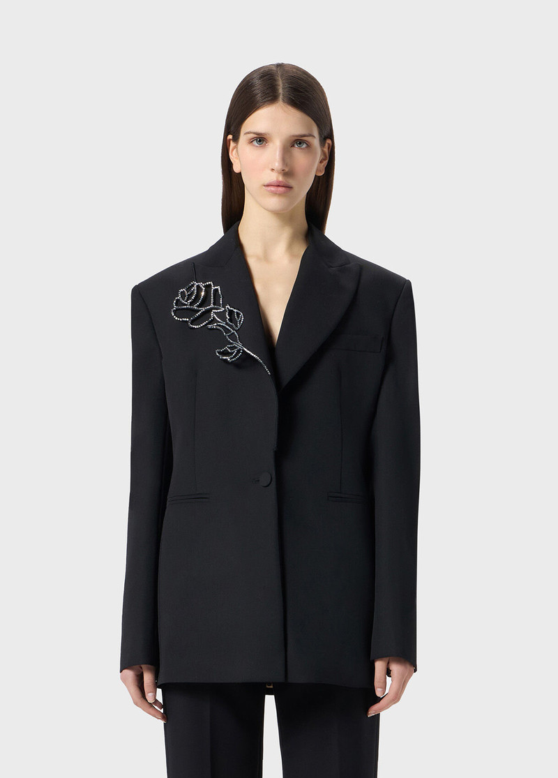 Blumarine WOOL JACKET WITH LASER-CUT EMBROIDERY AND RHINESTONES outlook