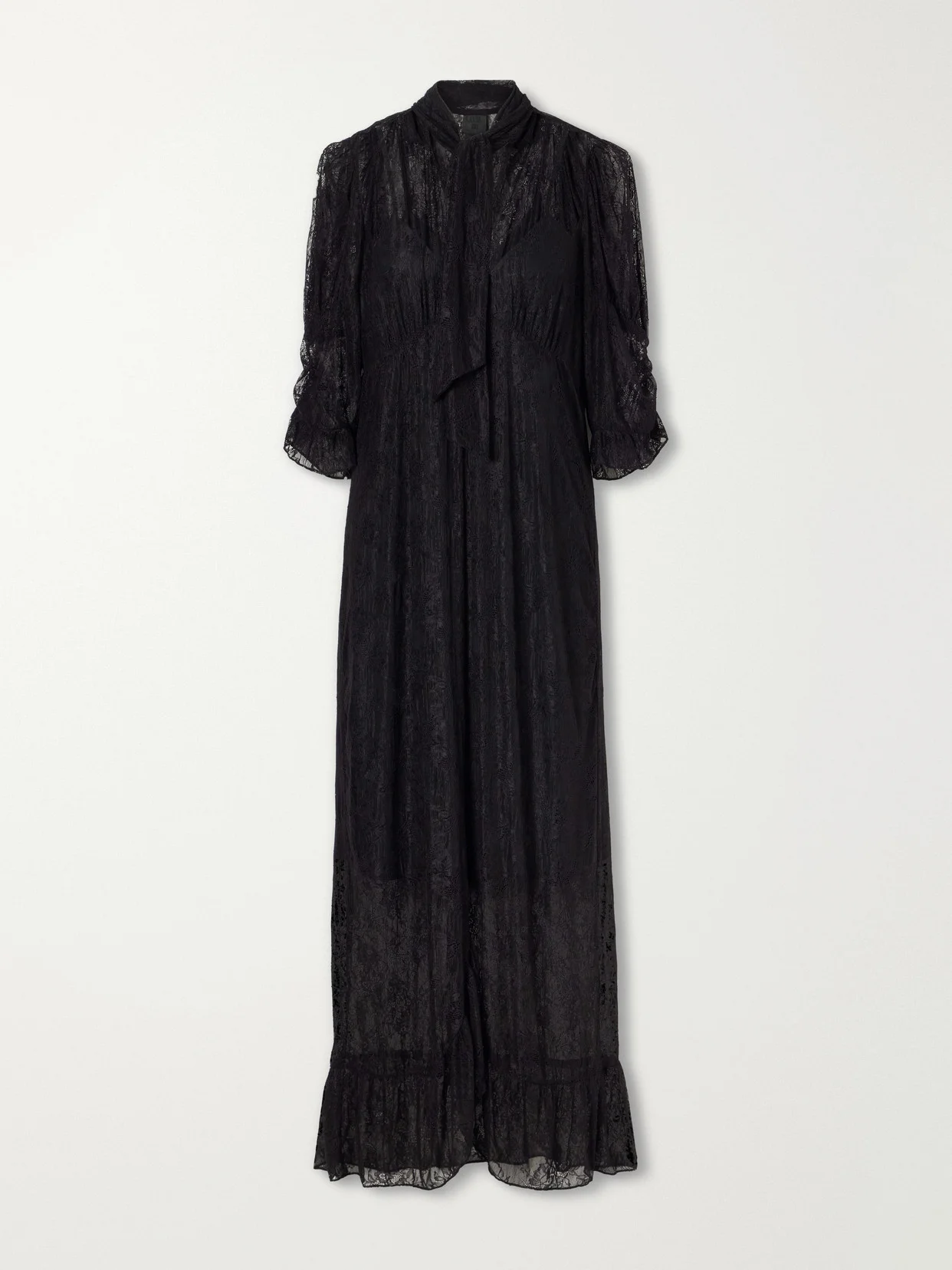 Tie-detailed Ruffled Lace Midi Dress - 1