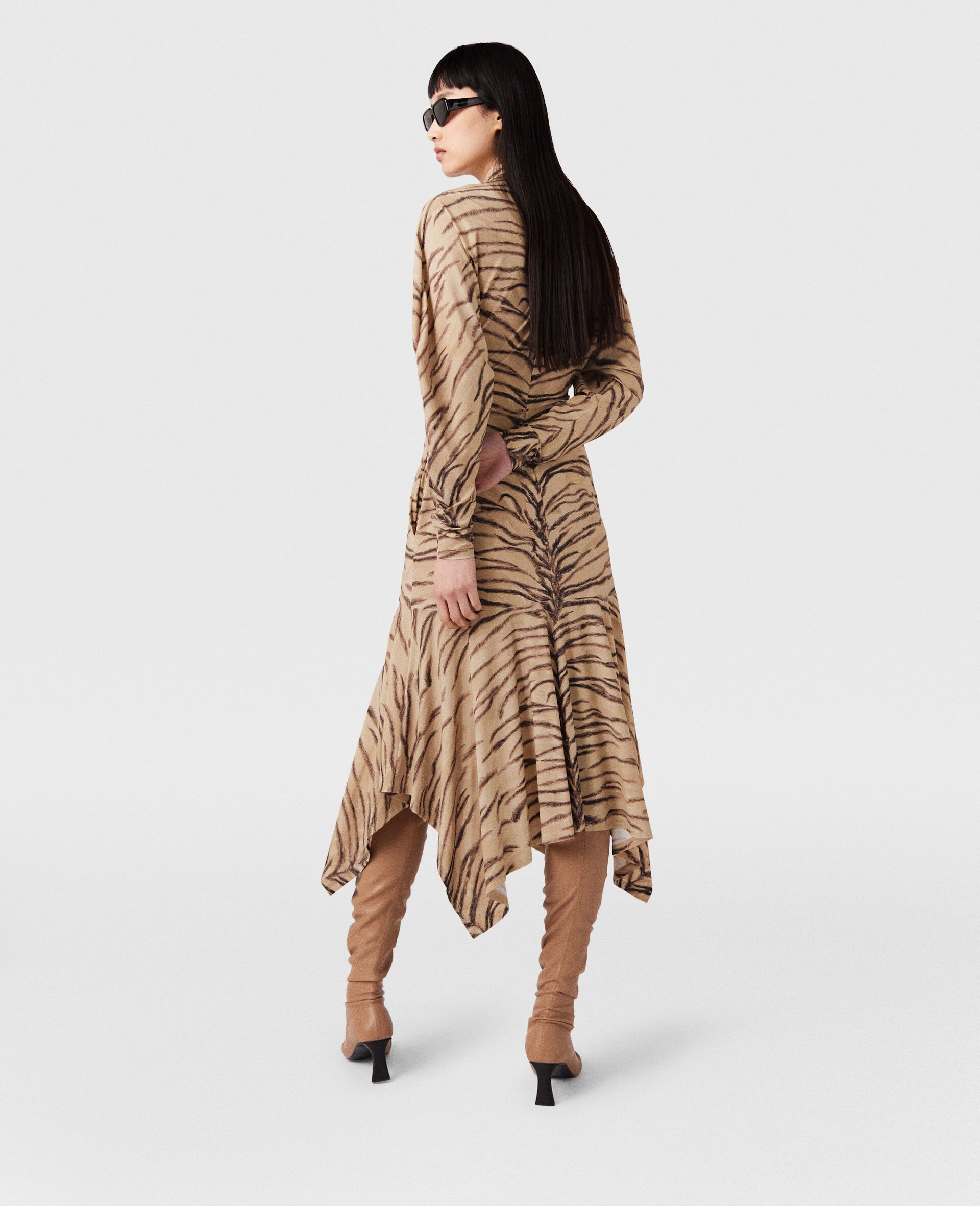 Tiger Print Puff Sleeve Midi Dress - 3