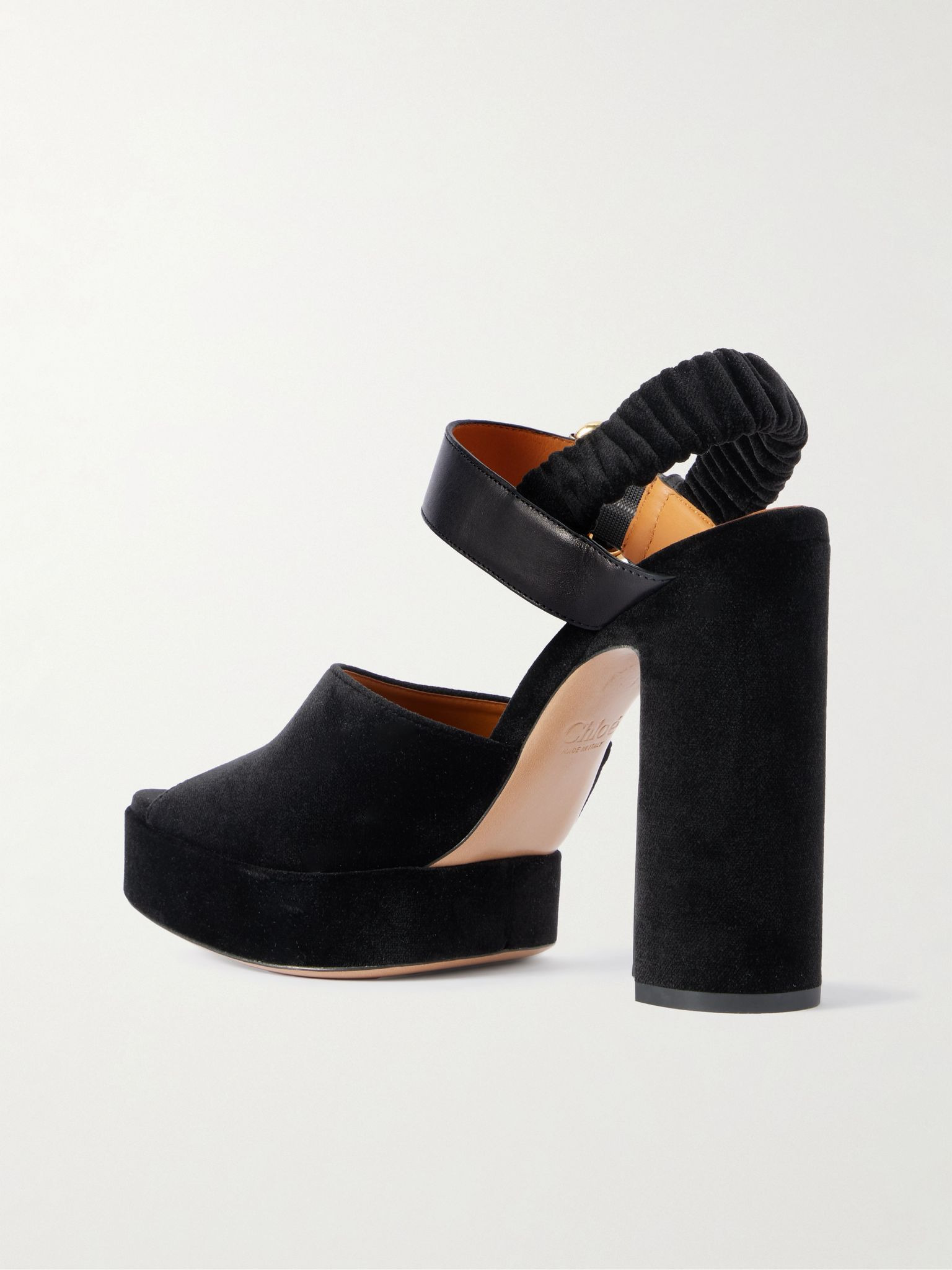 Paddington leather-trimmed velvet platform sandals Black - 3