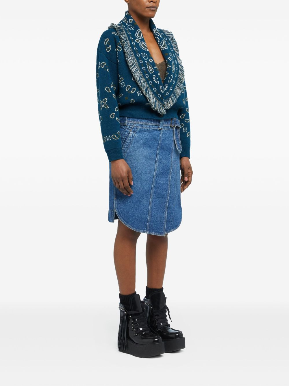 paisley-jacquard fringed cardigan - 3