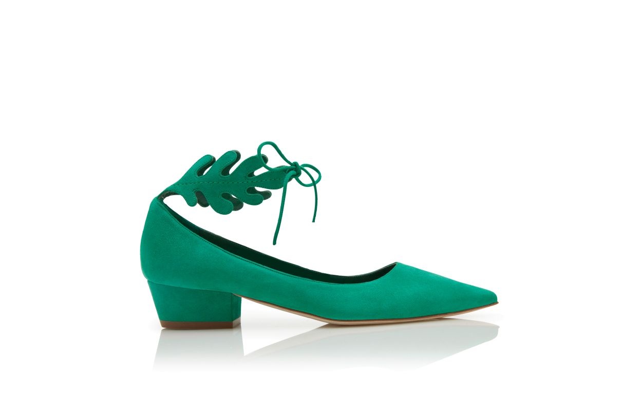 Green Suede Ankle Strap Pumps - 1