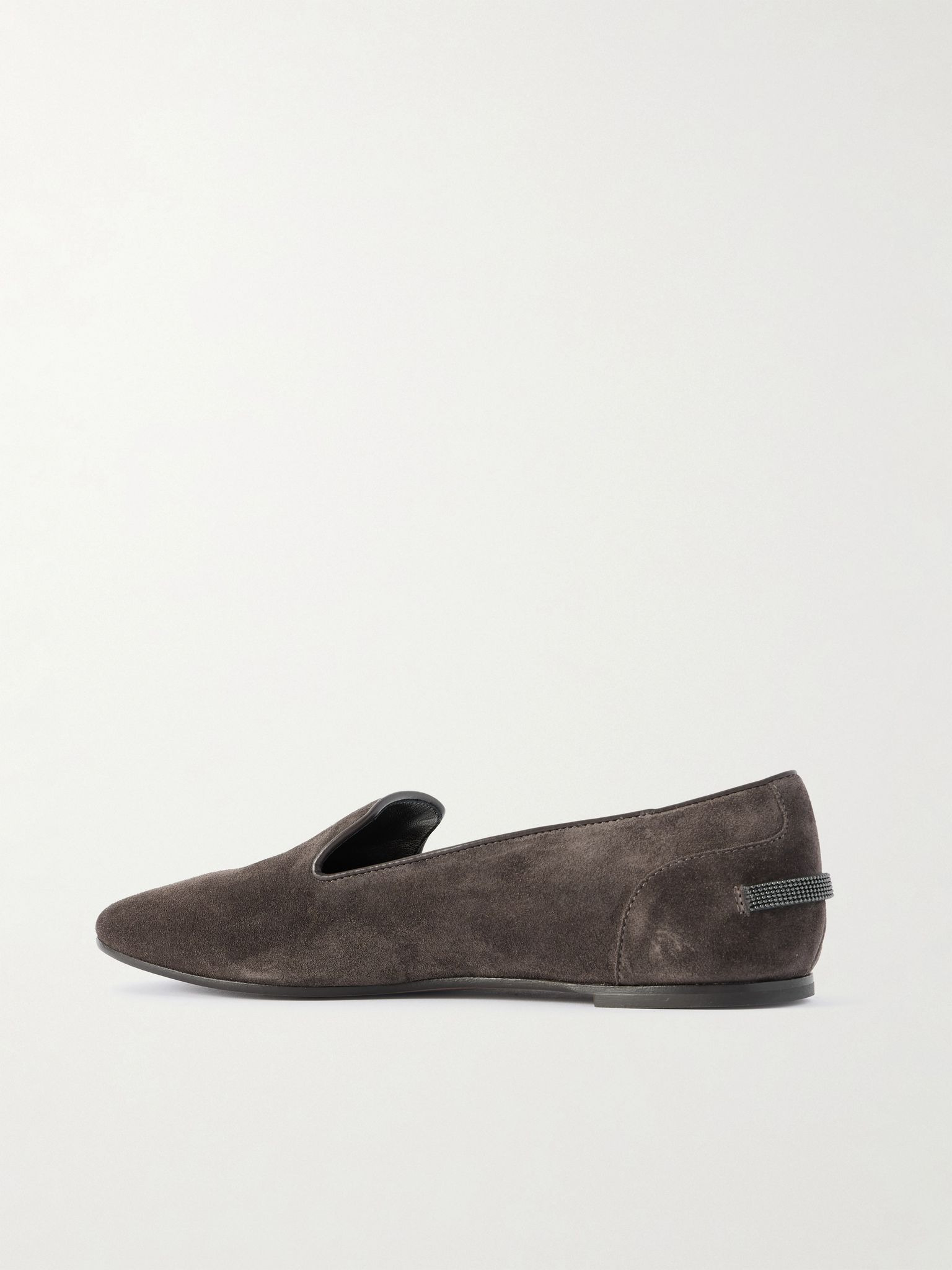 Bead-embellished leather-trimmed suede ballet flats Dark brown - 3