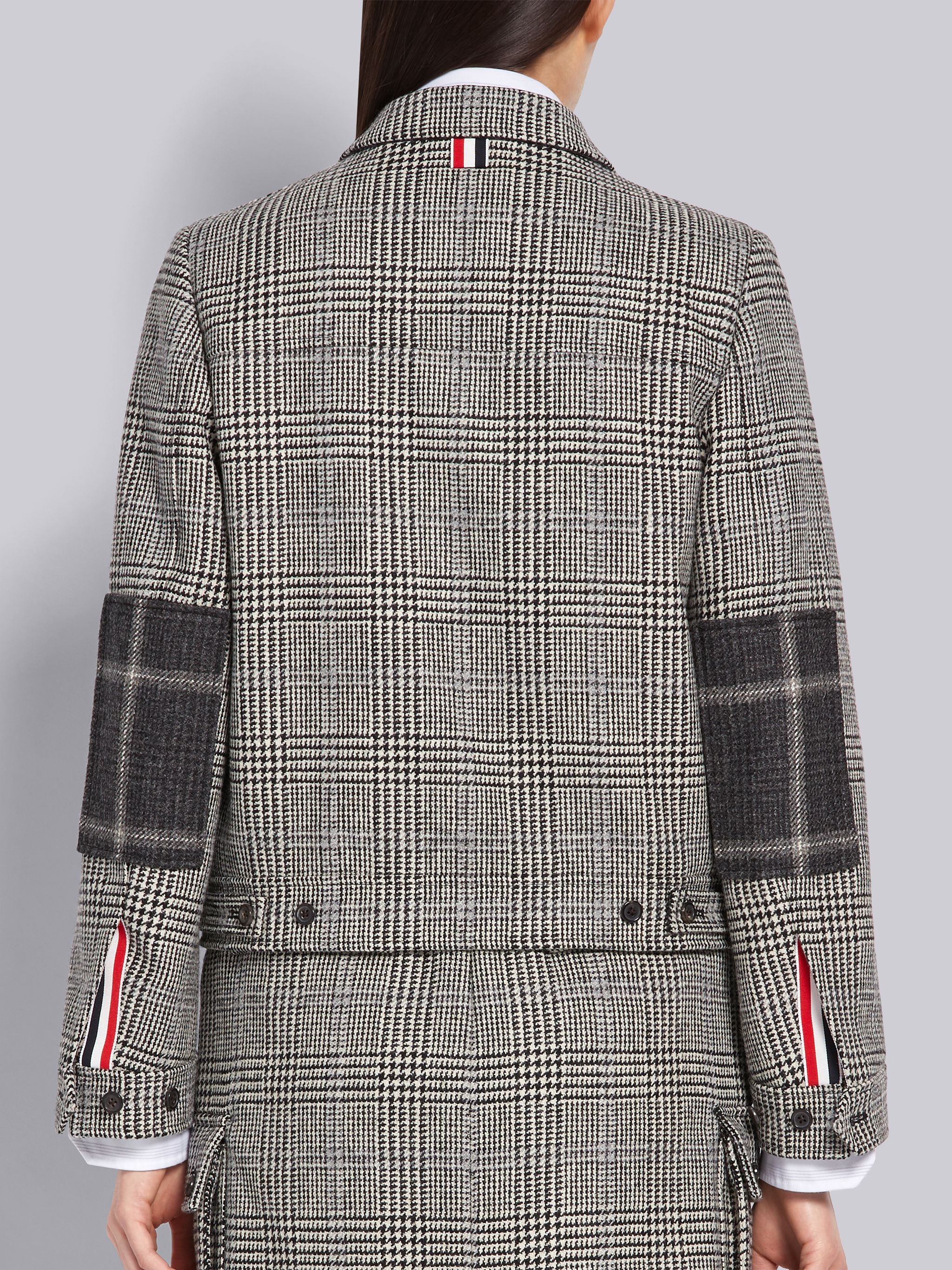 Black and White Prince of Wales Hunting Wool Tweed Unconstructed 4-Pocket Harrington Jacket - 3