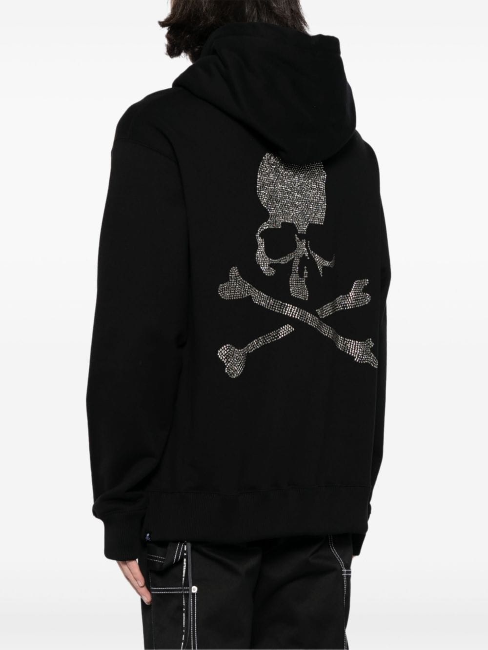 rhinestone-logo cotton hoodie - 4