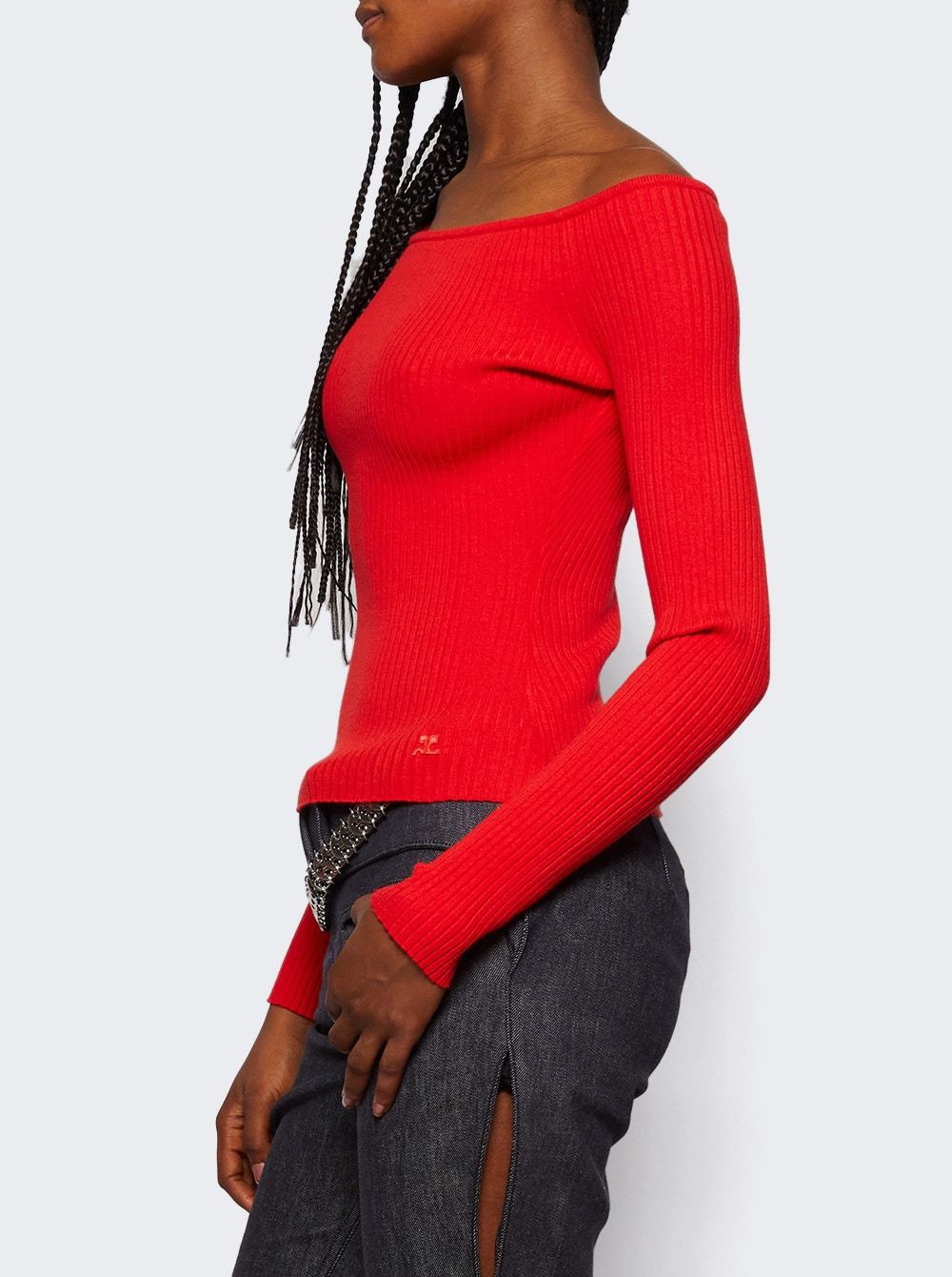 Off Shoulder Rib Knit Top Poppy - 3