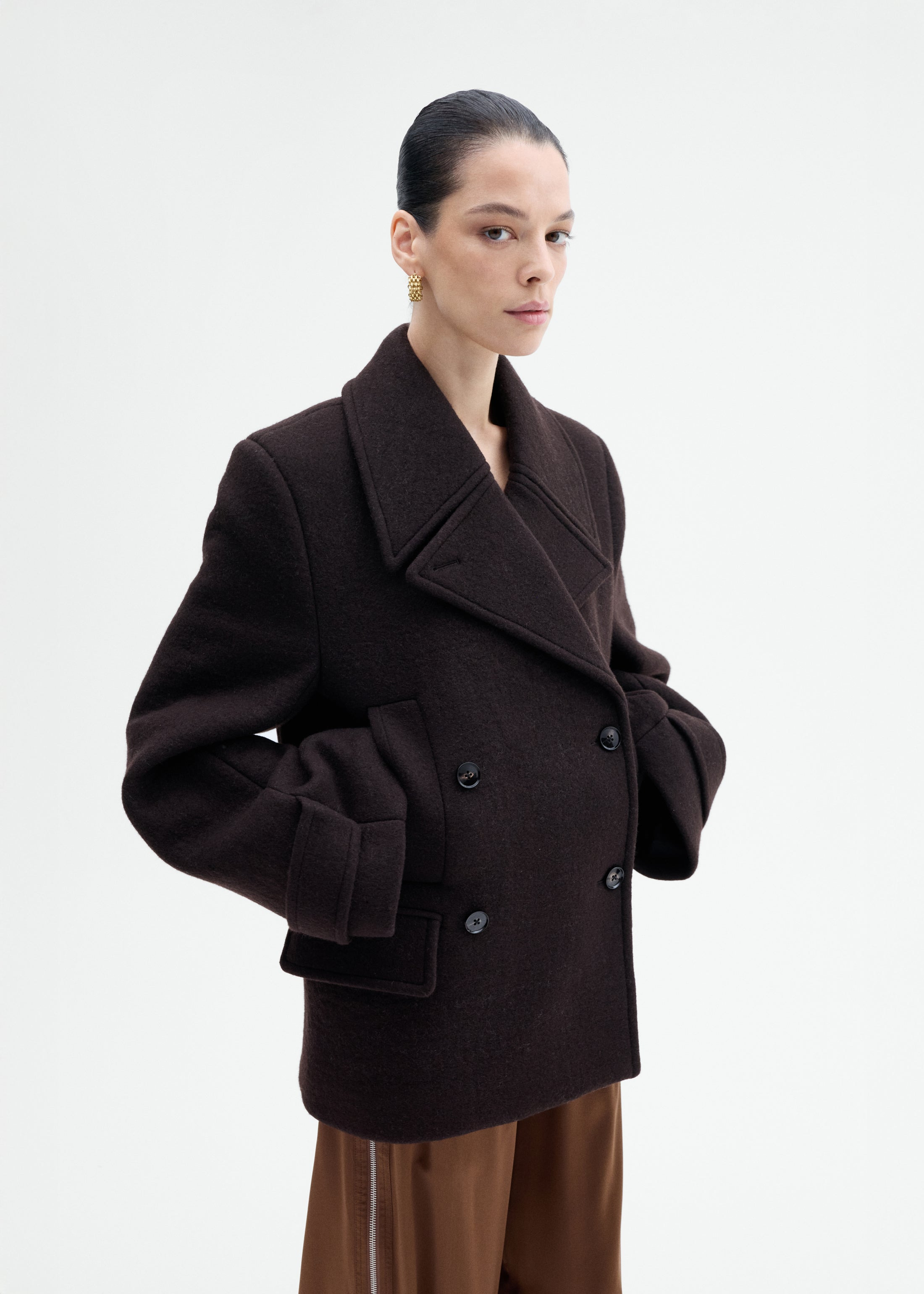 Double Faced Wool Peacoat - 5