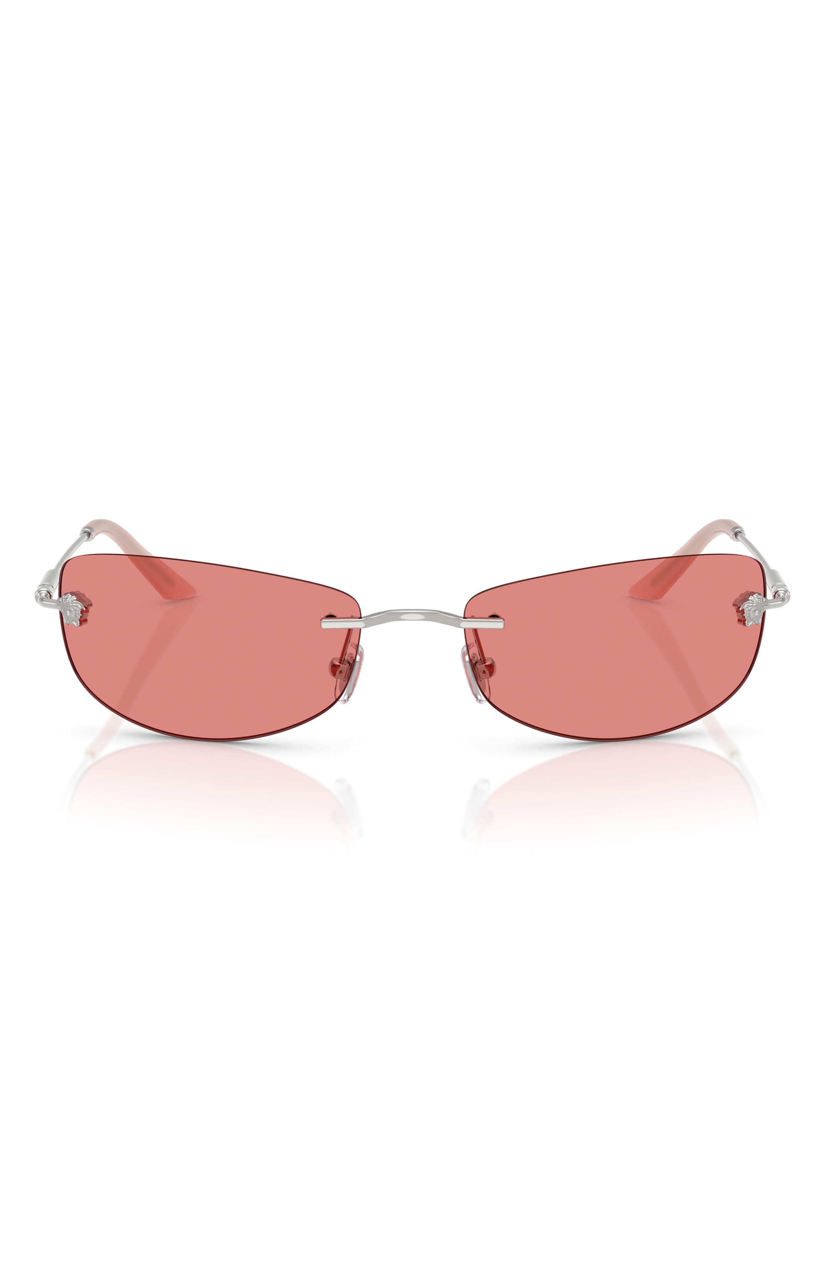 Versace 60mm Rectangular Sunglasses in Silver/Rose at Nordstrom - 1