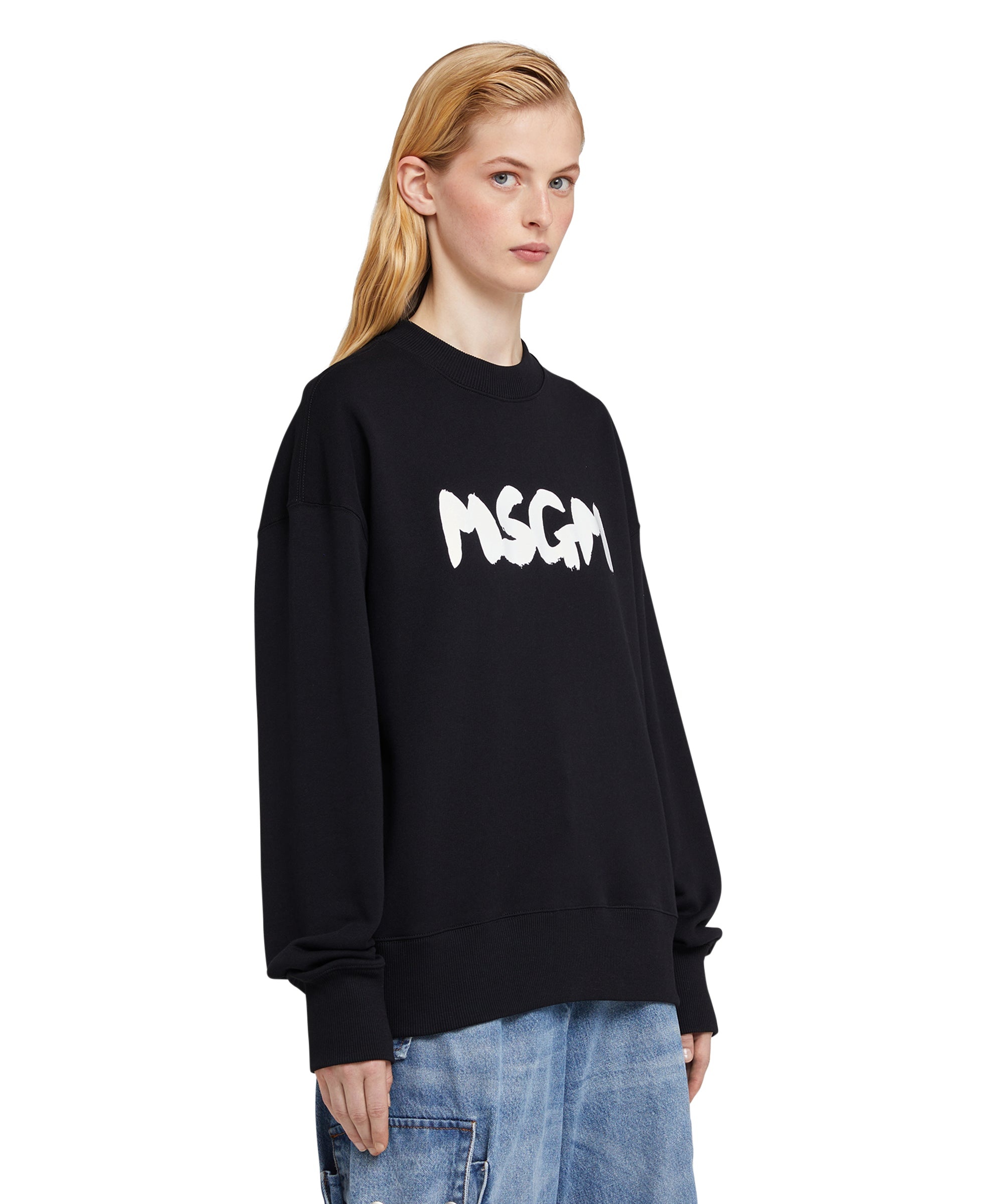Cotton crewneck sweatshirt with brushstroke logo - 4