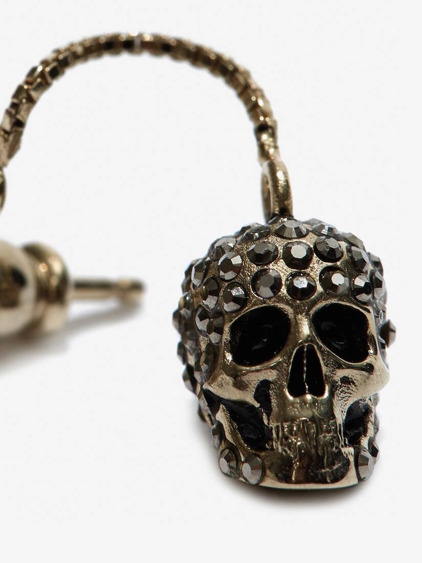 Pave Skull Chain Earrings in Gold - 3