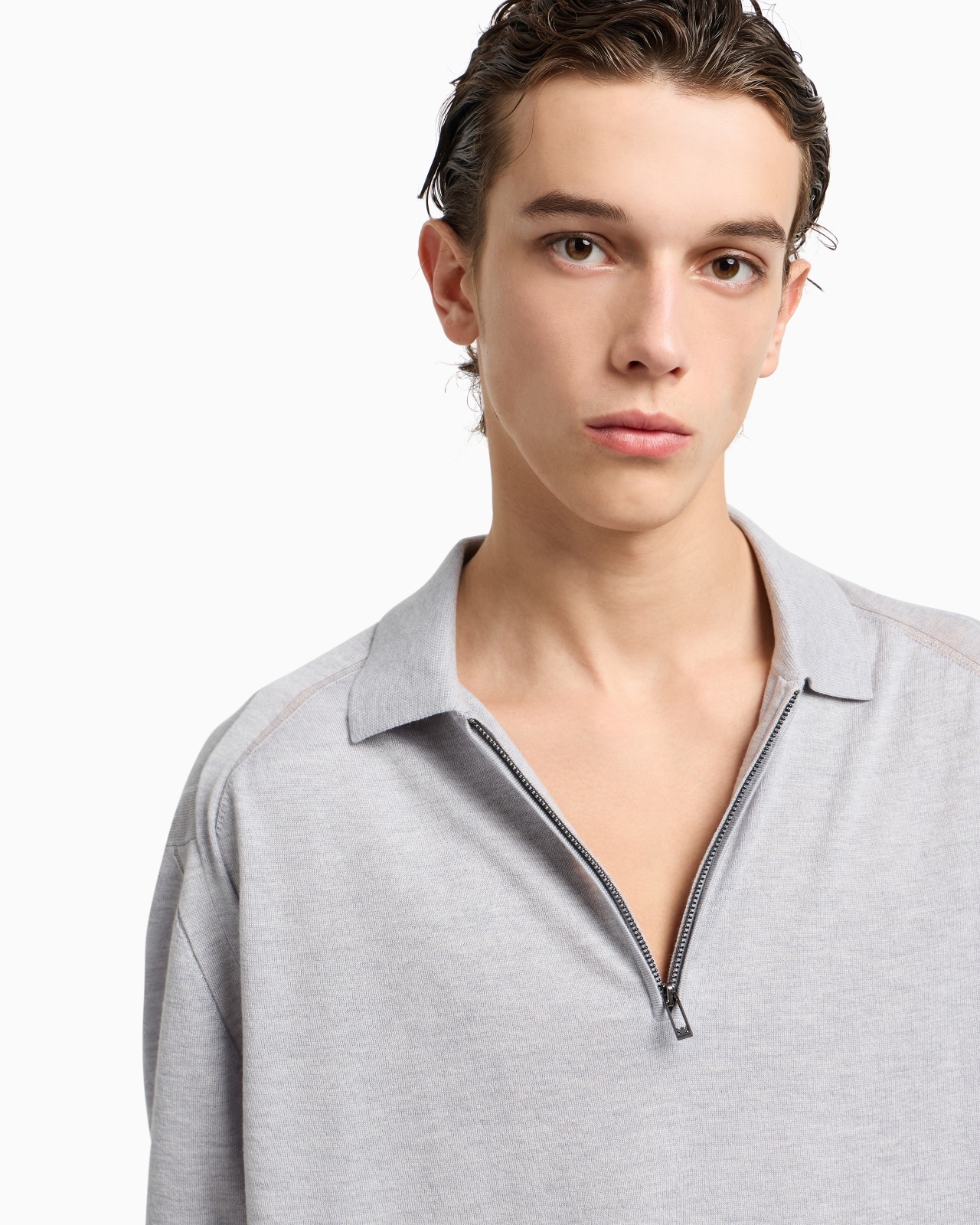ASV PLAIN-KNIT JUMPER WITH POLO-SHIRT COLLAR, IN A WOOL AND LYOCELL BLEND - 5