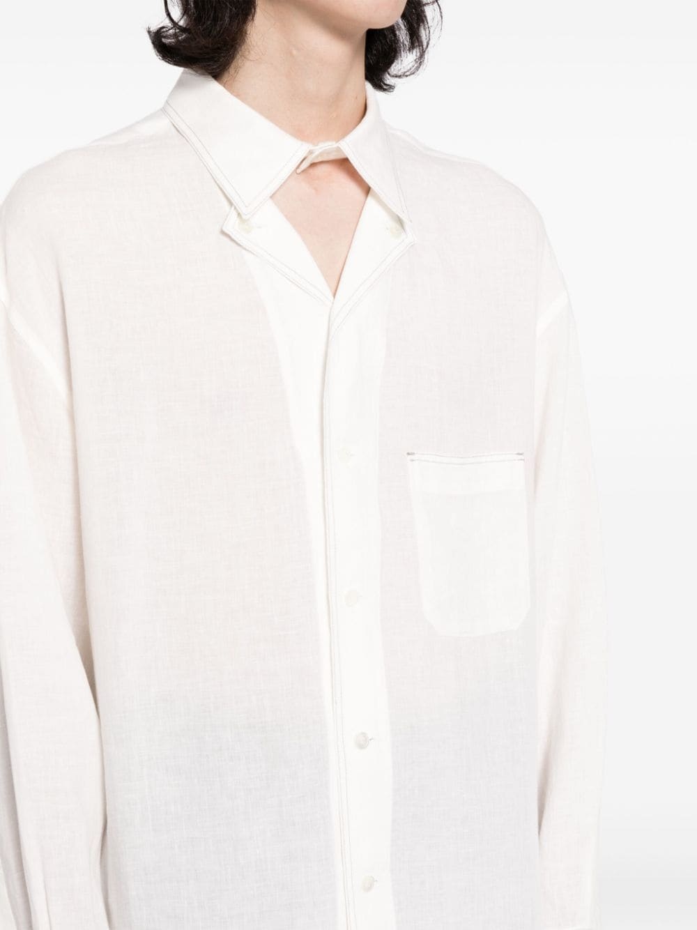 contrast-stitching linen shirt - 5