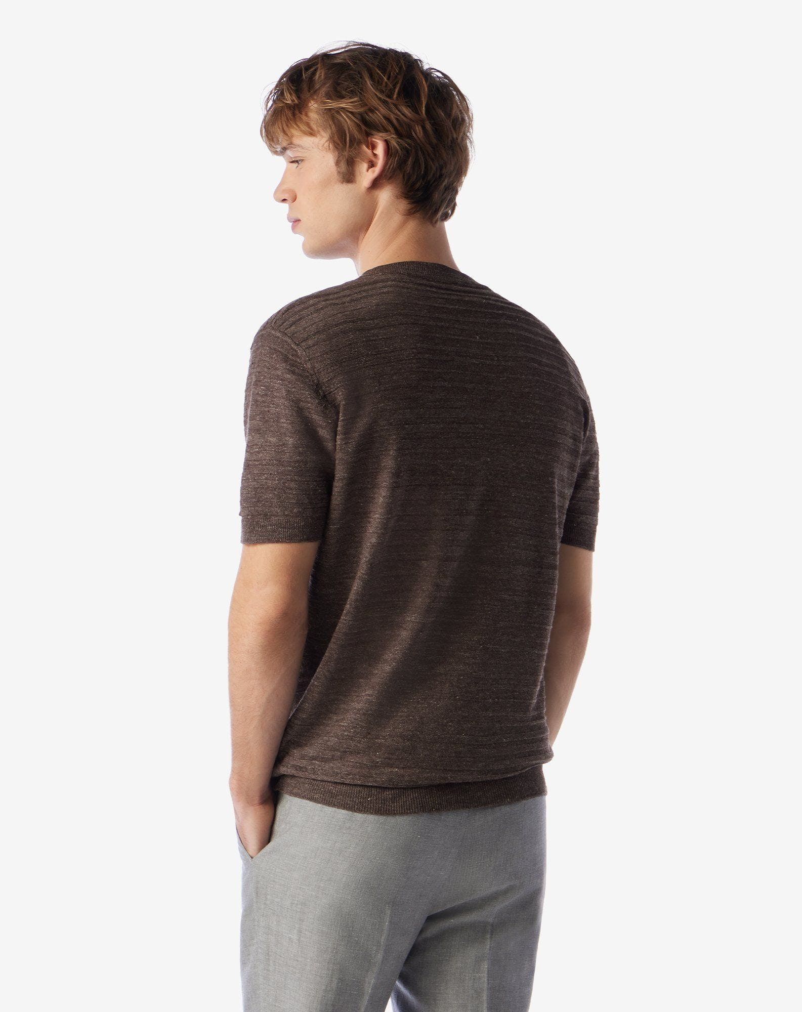 Brown crew neck linen and silk knitwear - 3