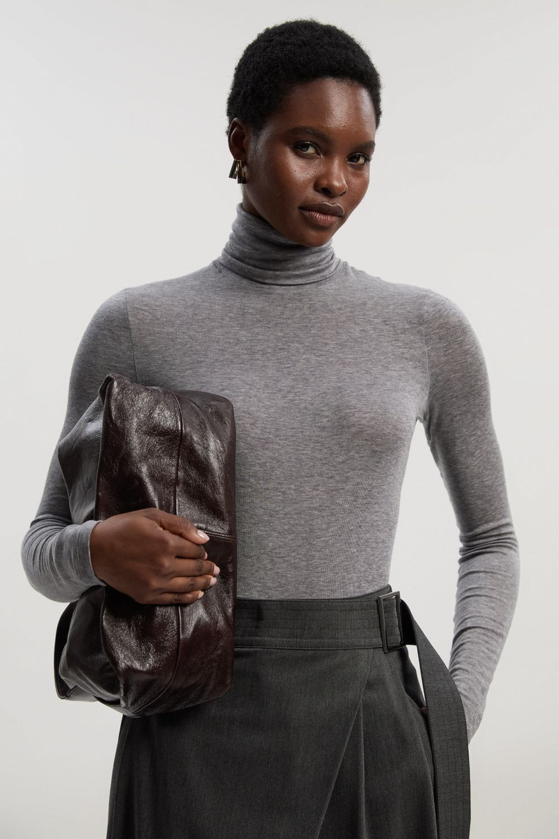 Wool Blend High Neck Long Sleeve Bodysuit 1