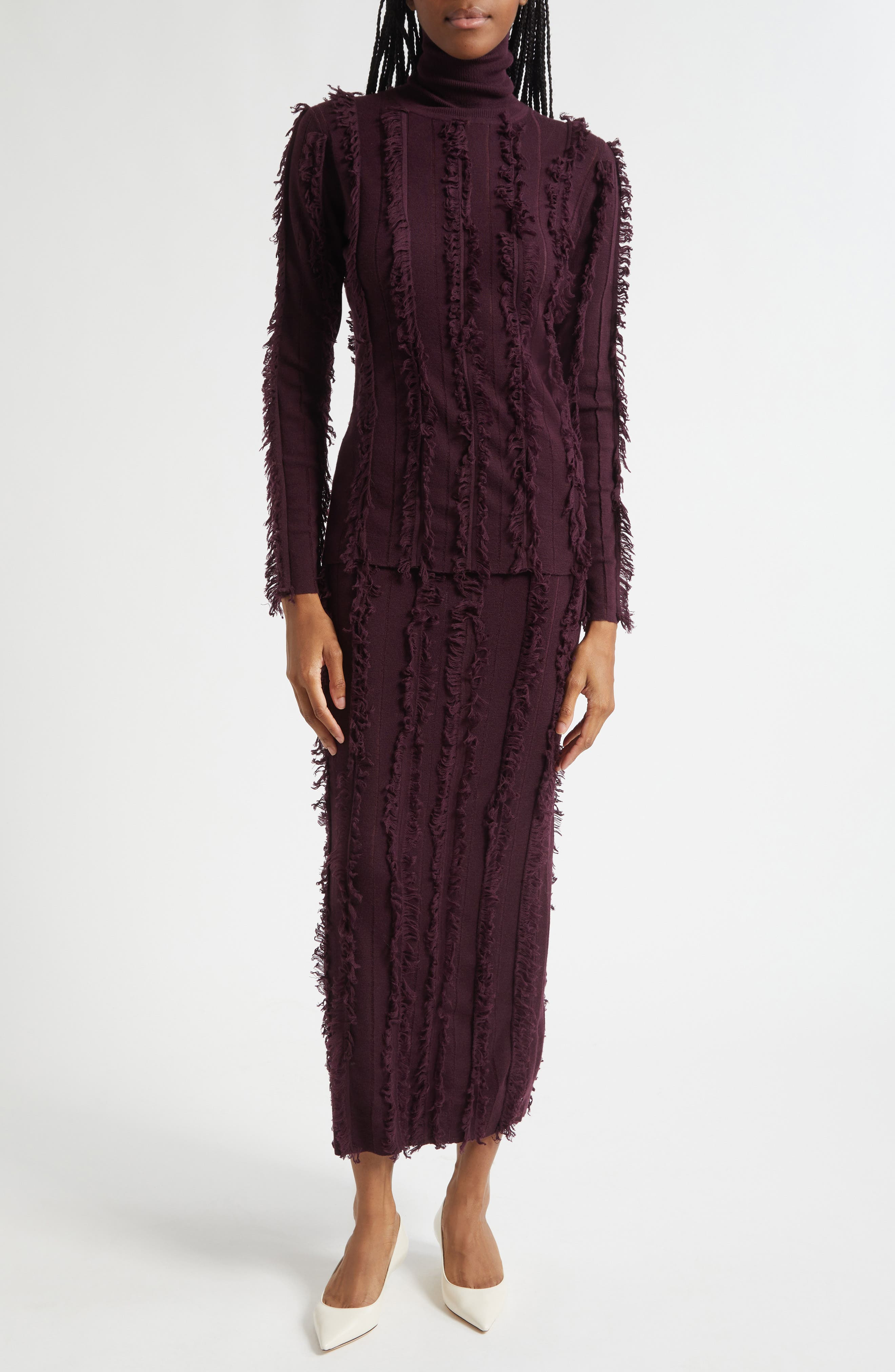 ZANKOV Nico Fringe Stripe Merino Wool Turtleneck Sweater in Pineau at Nordstrom - 2