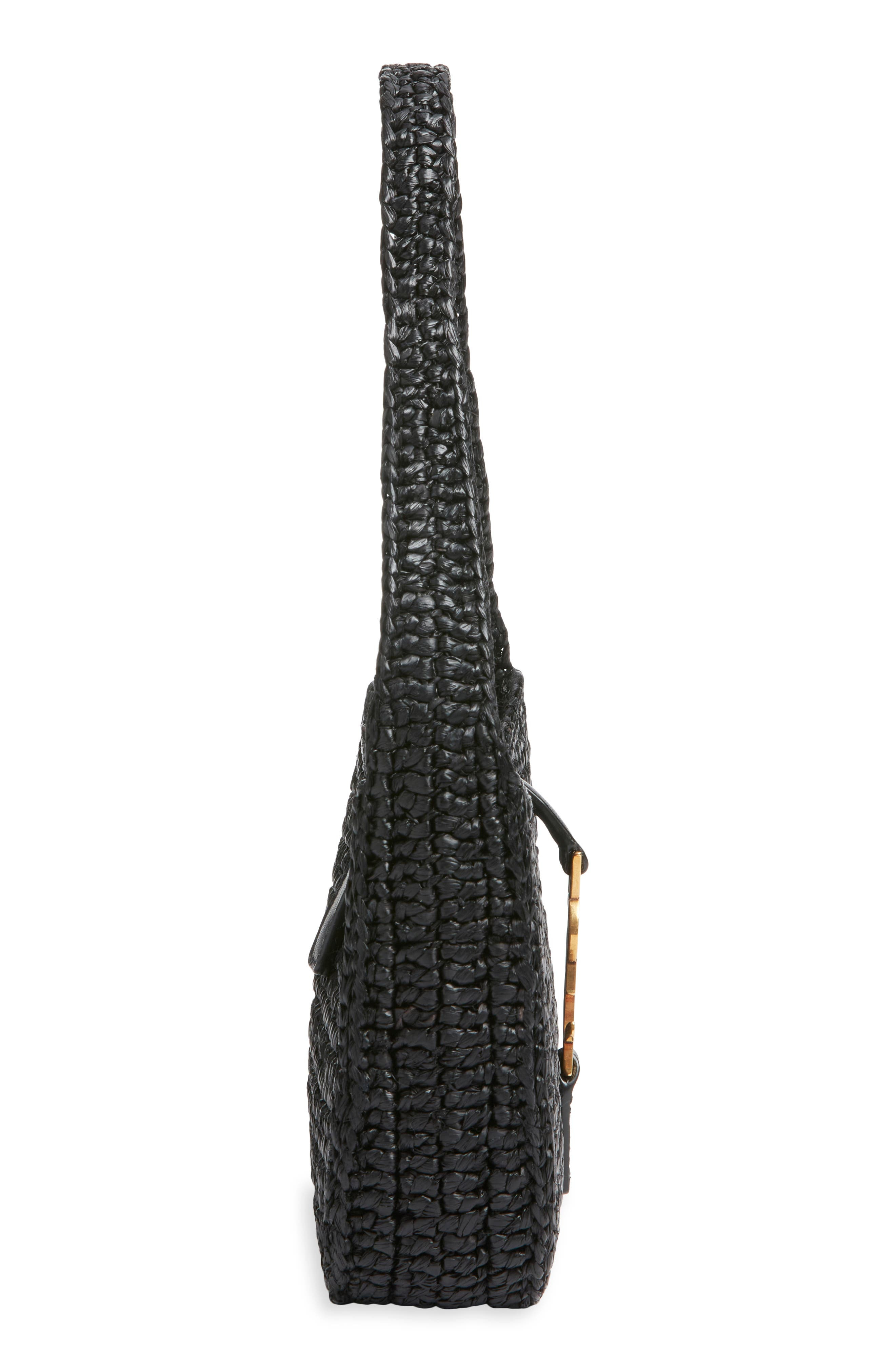 Saint Laurent Mini Le 5 À 7 Raffia Shoulder Bag in Noir at Nordstrom - 5