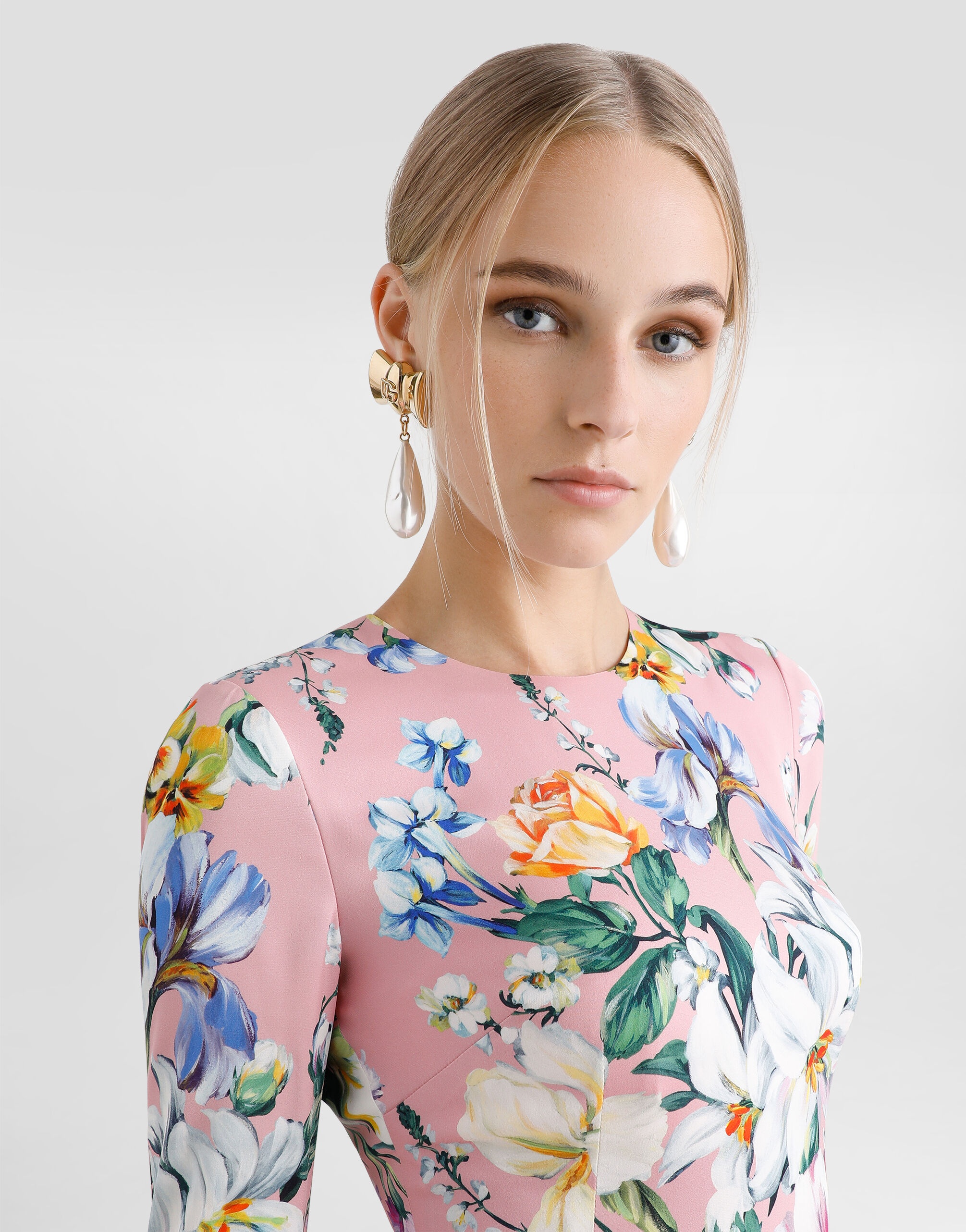 Charmeuse calf-length sheath dress with floral print - 5