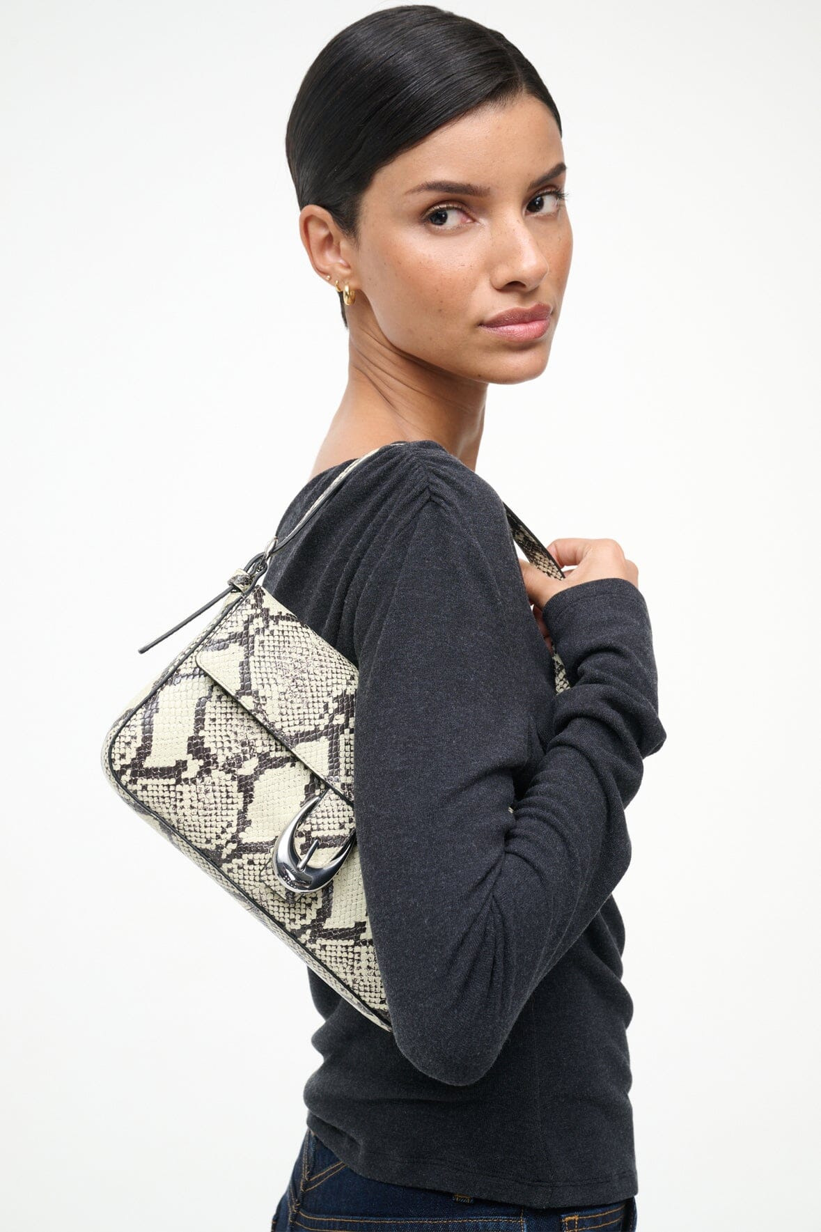 STAUD HARLOW BAG WHITE SNAKE - 4