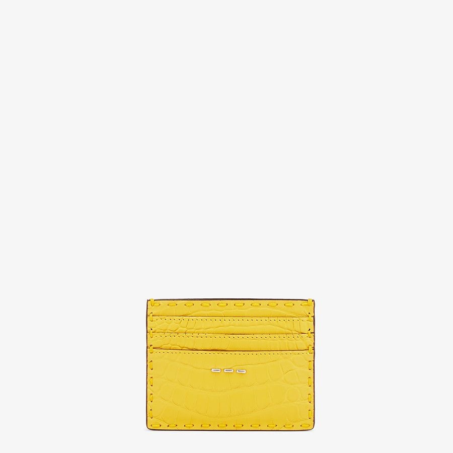 Yellow alligator leather card holder - 1