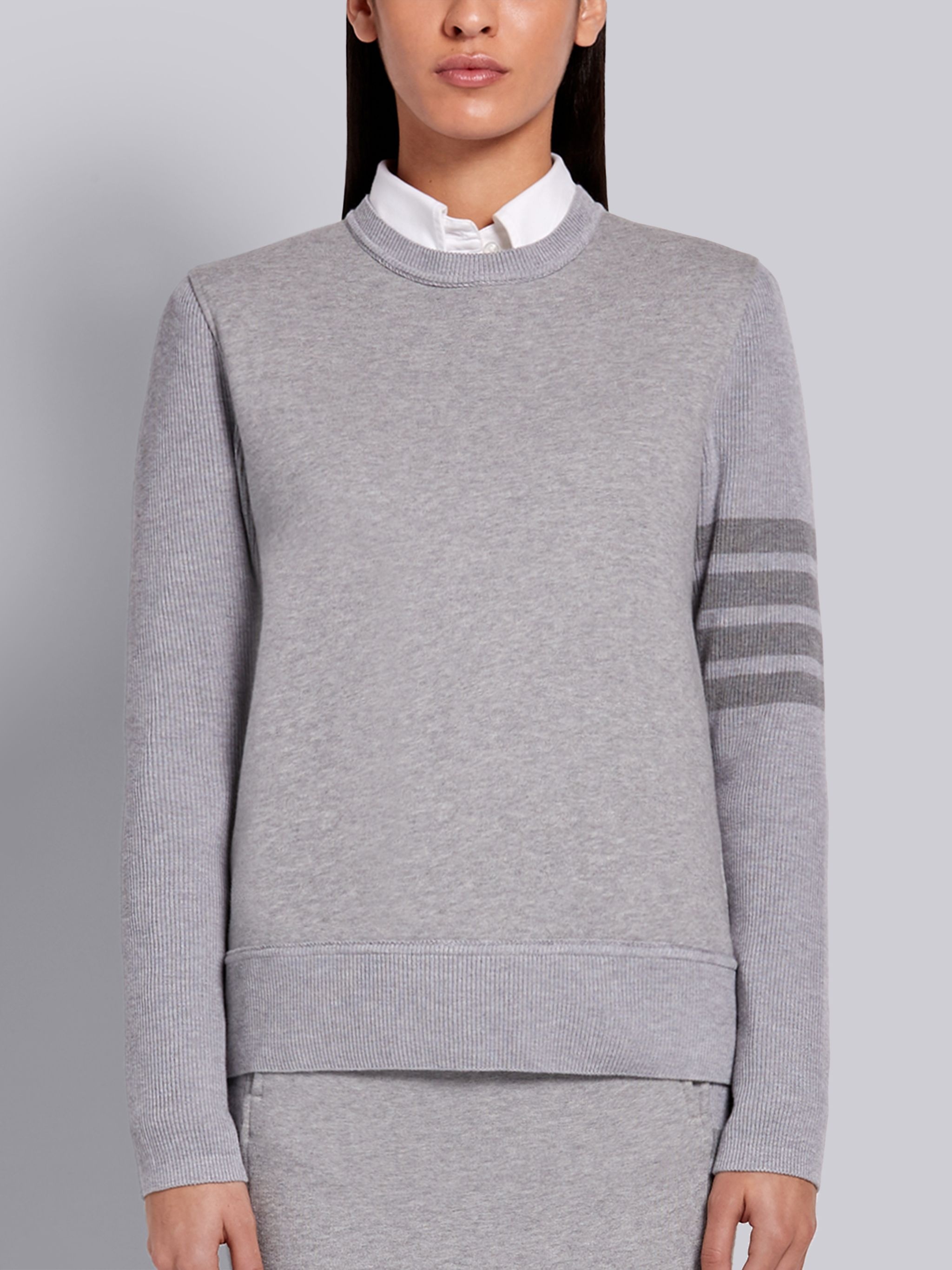 Light Grey Classic Loopback Tonal 4-Bar Crewneck Sweatshirt - 1