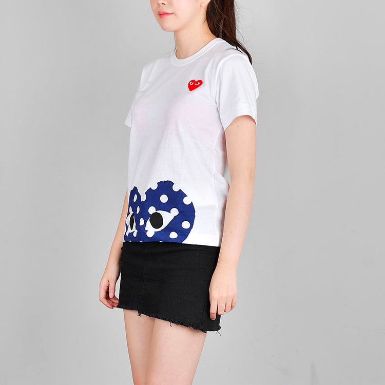 (WMNS) COMME des GARCONS PLAY Polka Dot Half Heart Tee 'White Blue' AZ-T235-051-1 - 3