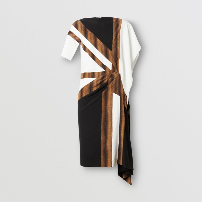 Flag Print Silk Crepe de Chine Asymmetric Dress 1