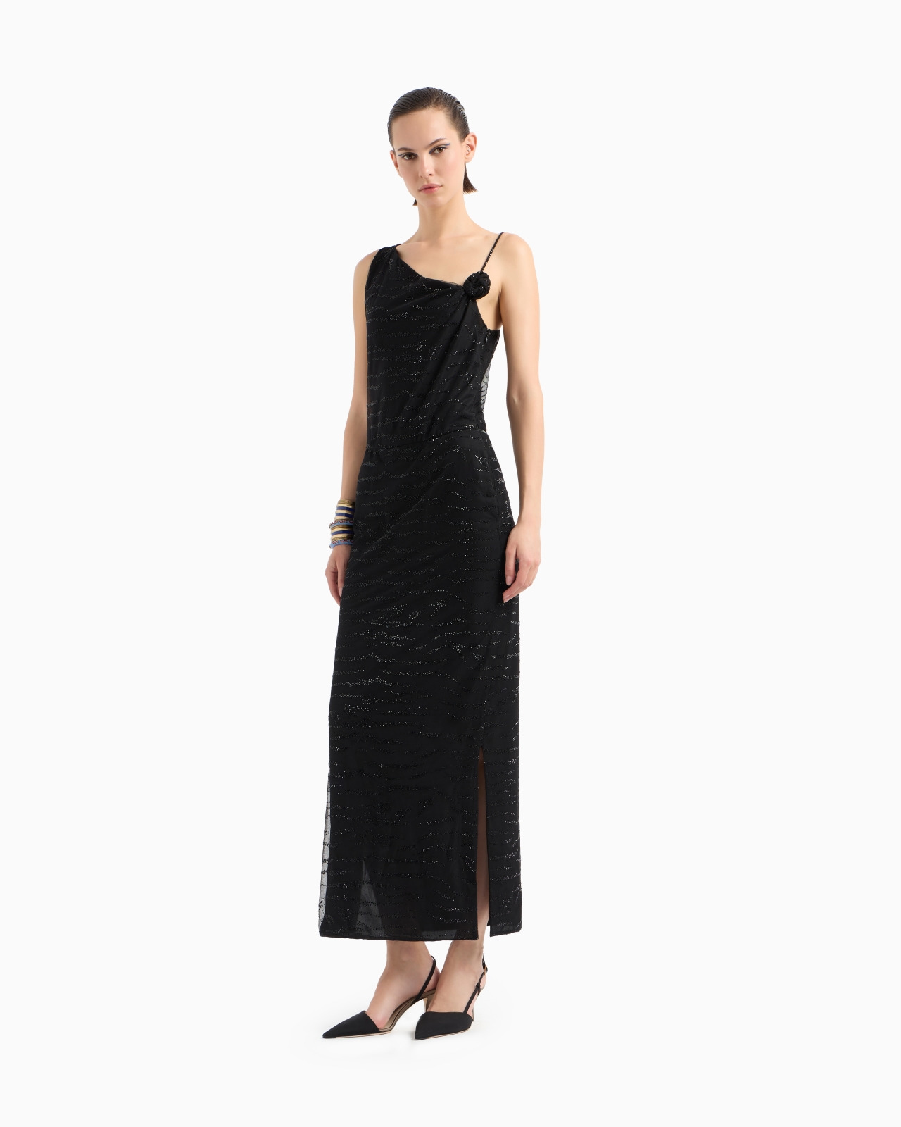 SILK LONG DRESS WITH RHINESTONE EMBROIDERY - 4