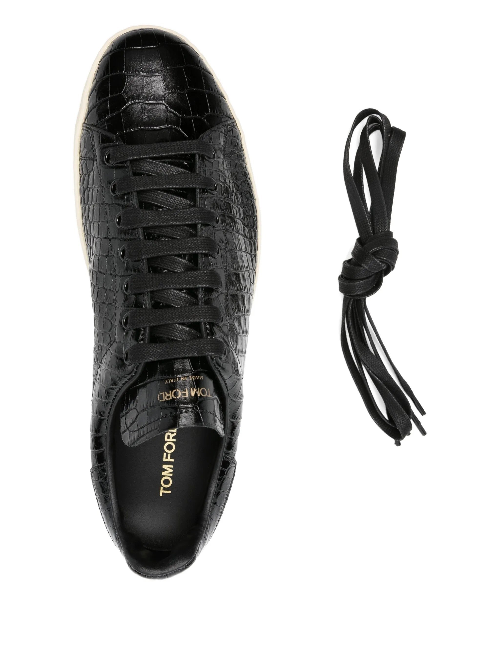 crocodile-embossed leather sneakers - 4