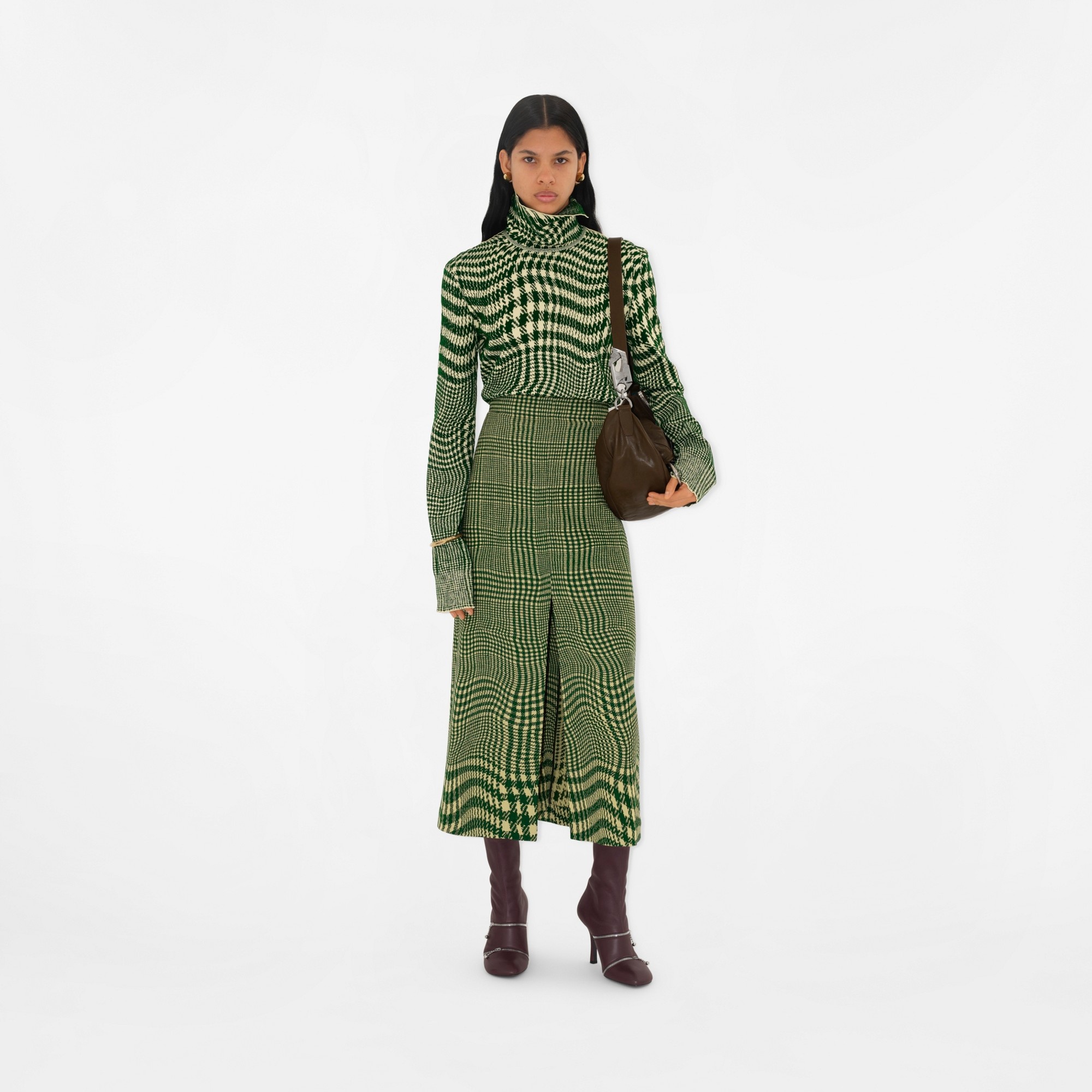 Warped Houndstooth Wool Skirt - 2