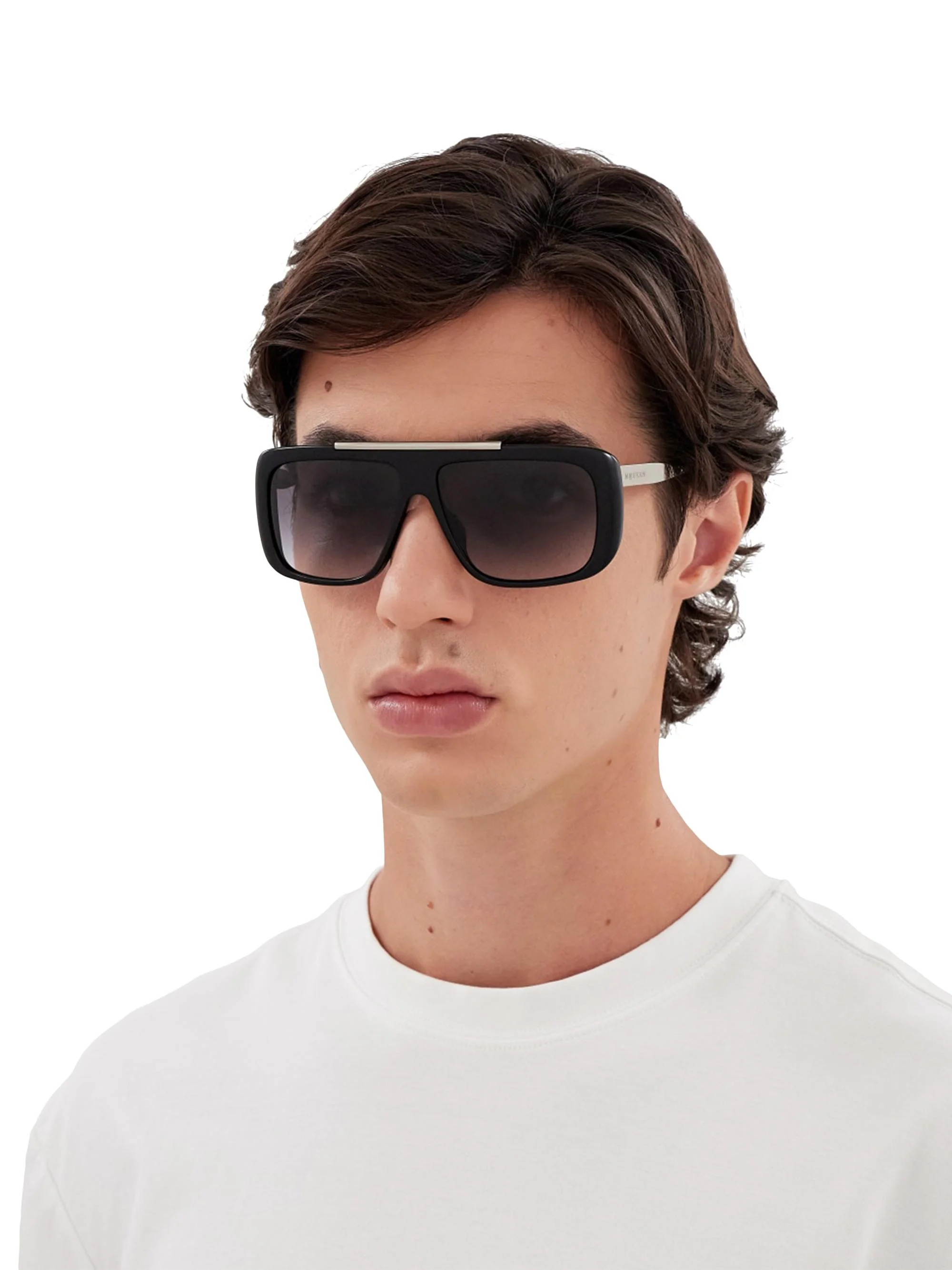Men's 60MM Navigator Sunglasses - Black Silver Black - 1