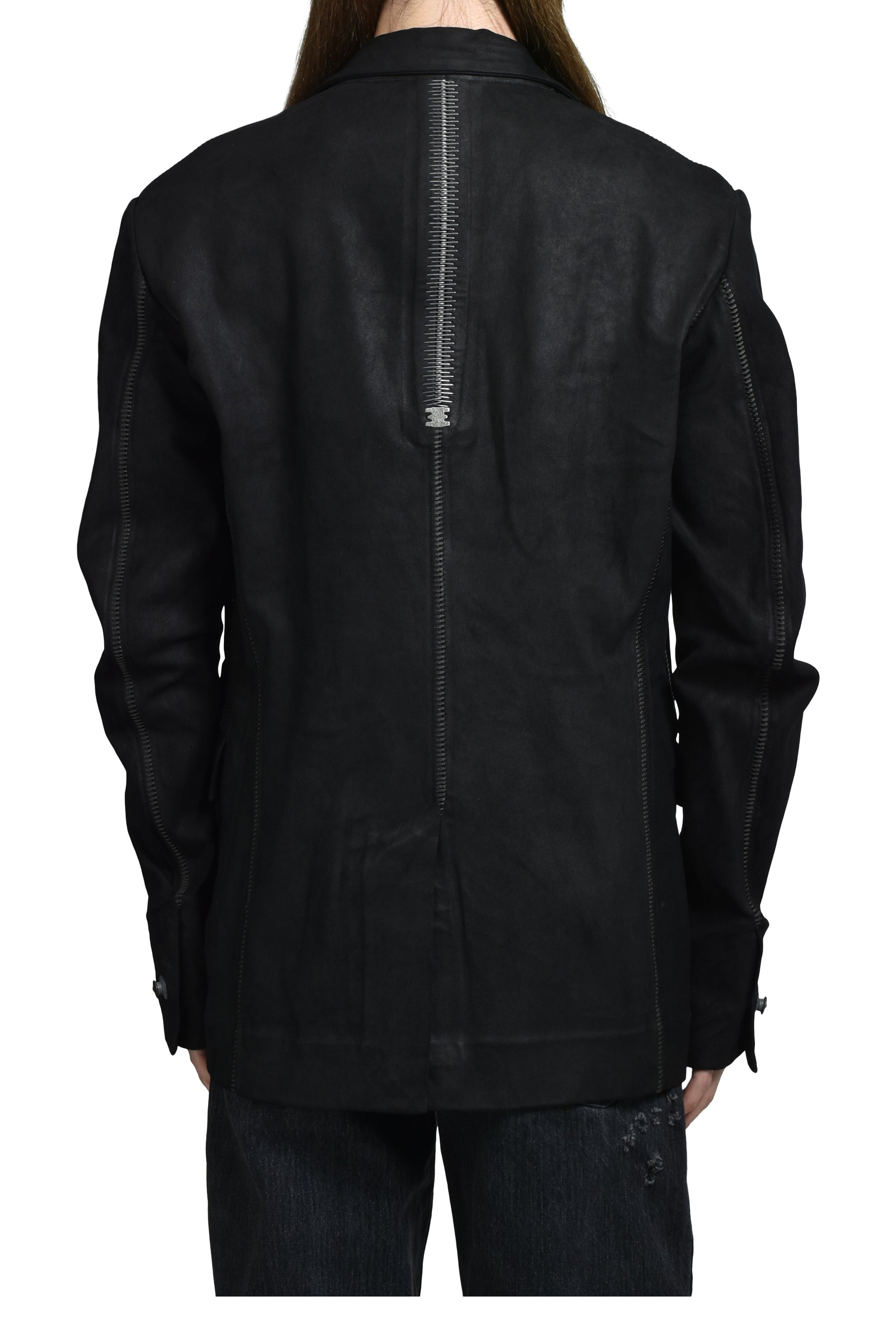 "PIONNIER"STRETCH LEATHER CLASSIC BLAZER / NOIR - 2
