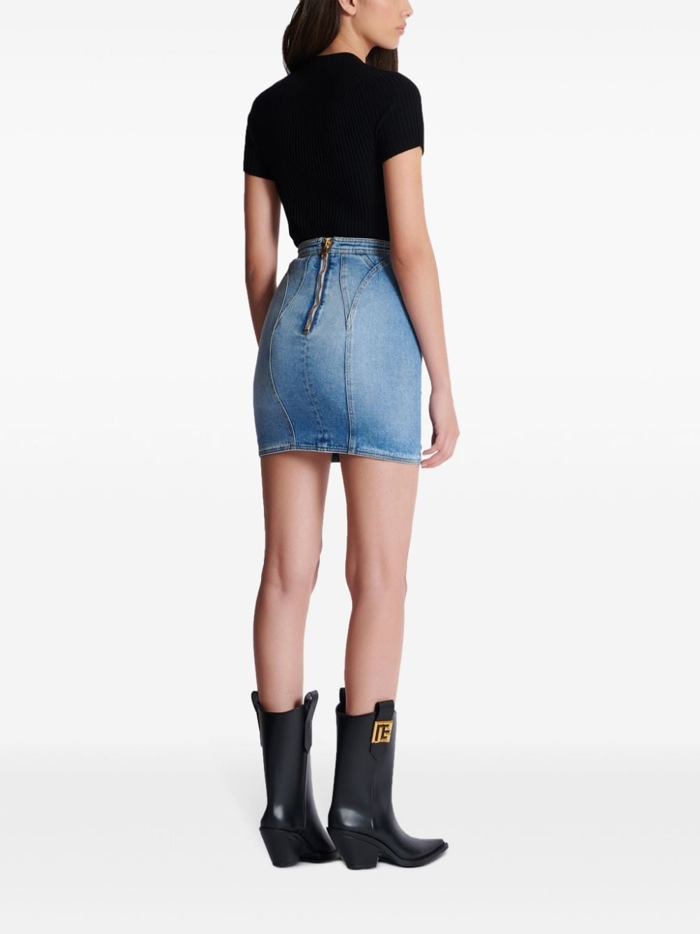 button-embellishment denim mini skirt - 4