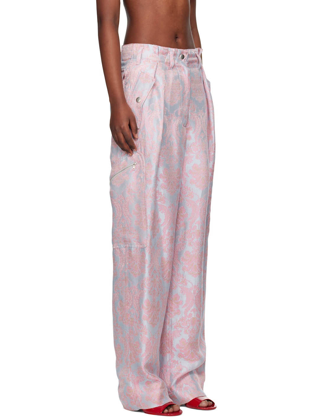 Blue & Pink Jacquard Paisley Trousers - 2